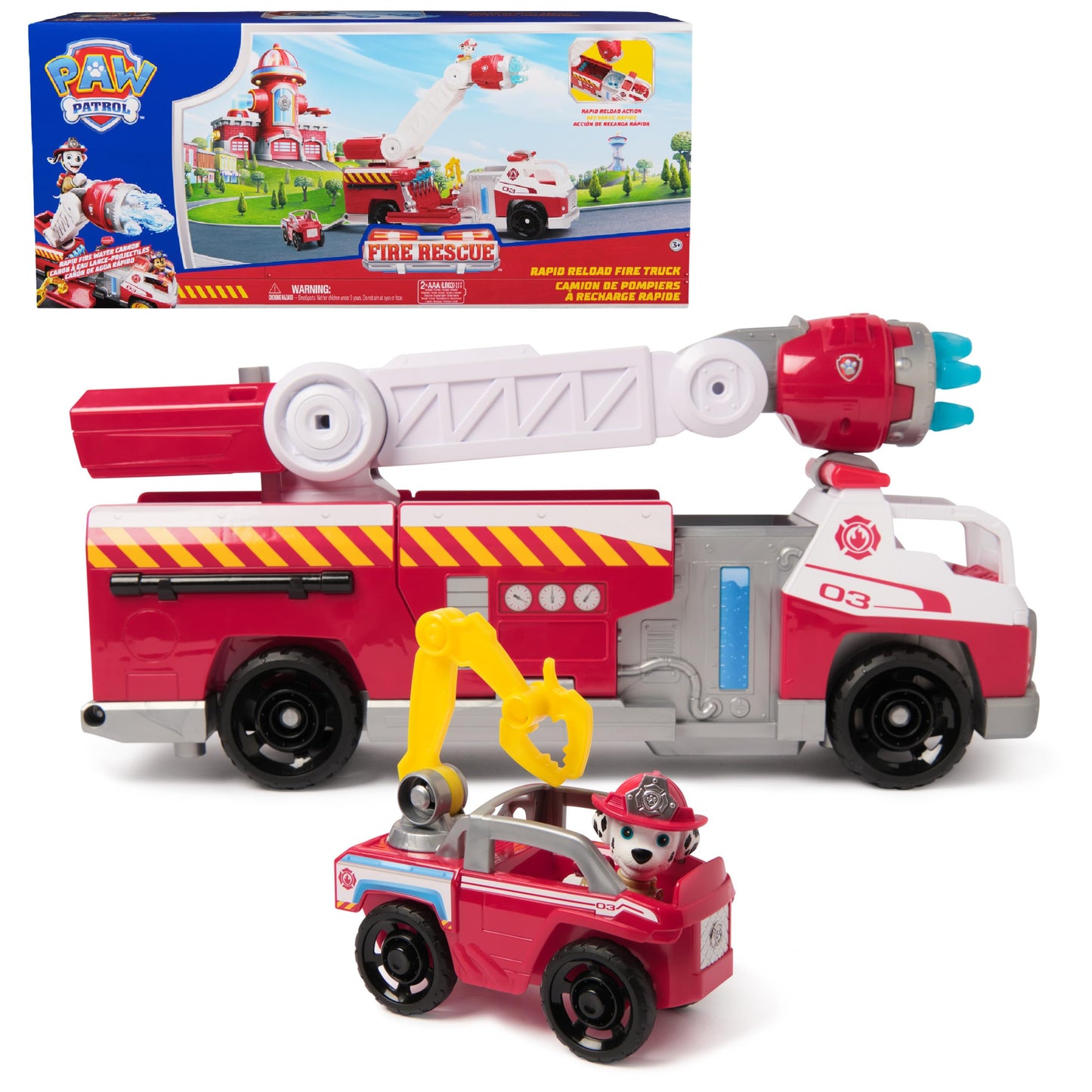 Paw Patrol Fire Rescue: Rapid Reload Fire Truck with Marshall Figure, Quick-Fire Launcher, Lights & Sounds, Kids Toys for Boys & Girls Ages 3 and Up