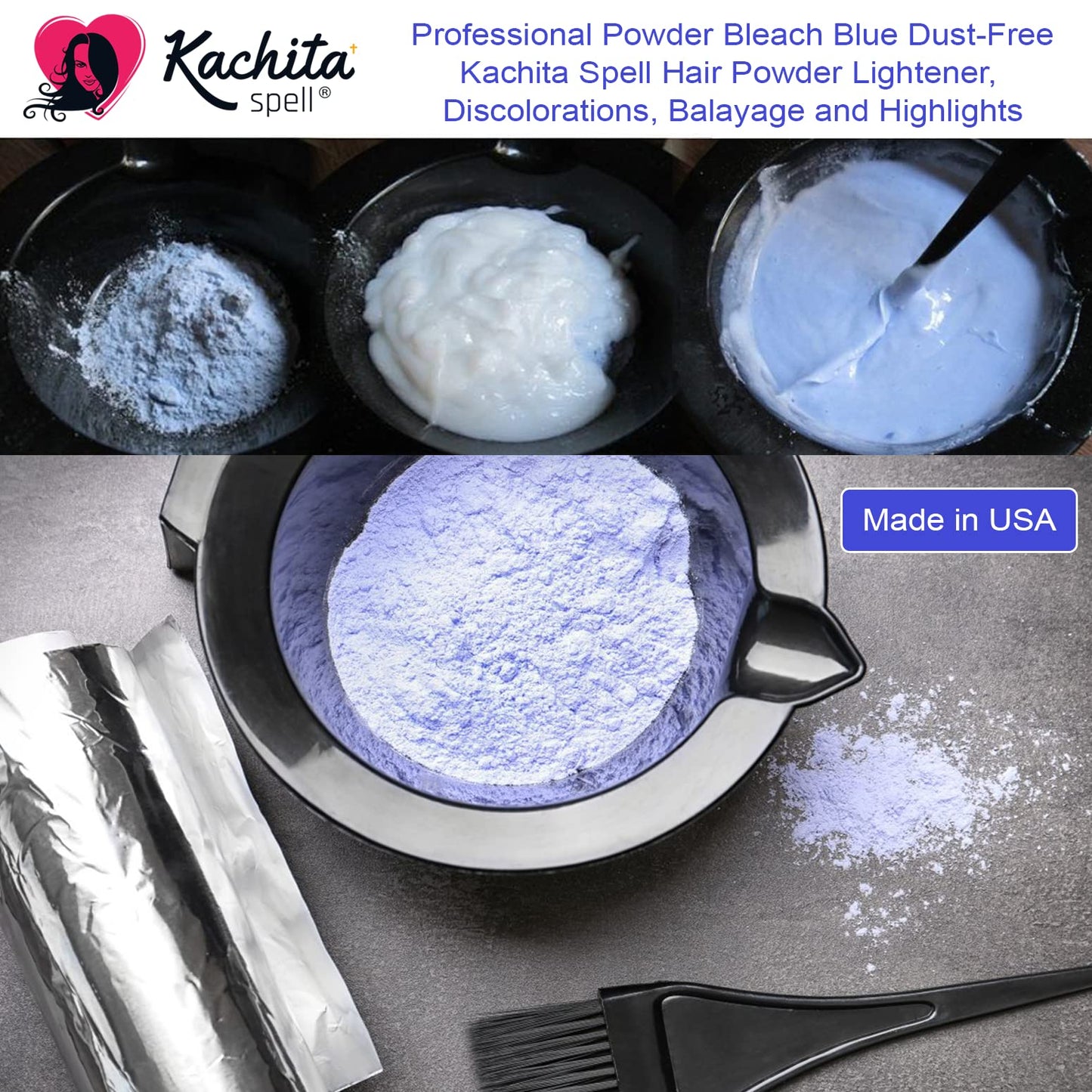 Kachita Spell Superior Hair Lightener Powder Blue Deco-Max, Extra Strength Dust-Free Formula for Balayage, Highlights & Discoloration, 1.10 Lb USA