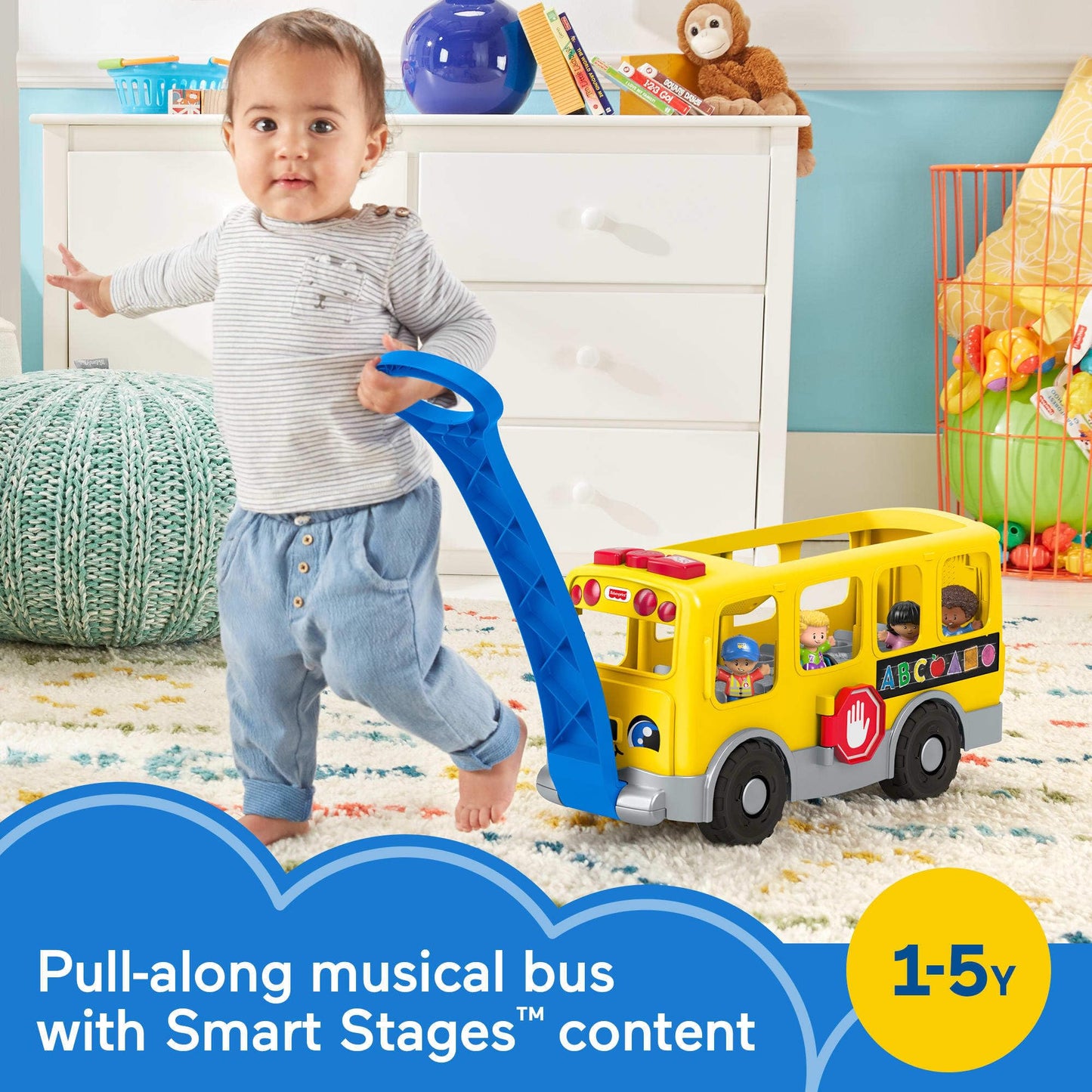 Fisher-Price Little People Toddler Learning Toy, Big Yellow School Bus Pull-Along Vehicle & 4 Figures for Kids Ages 1+ Years, Multilanguage Version