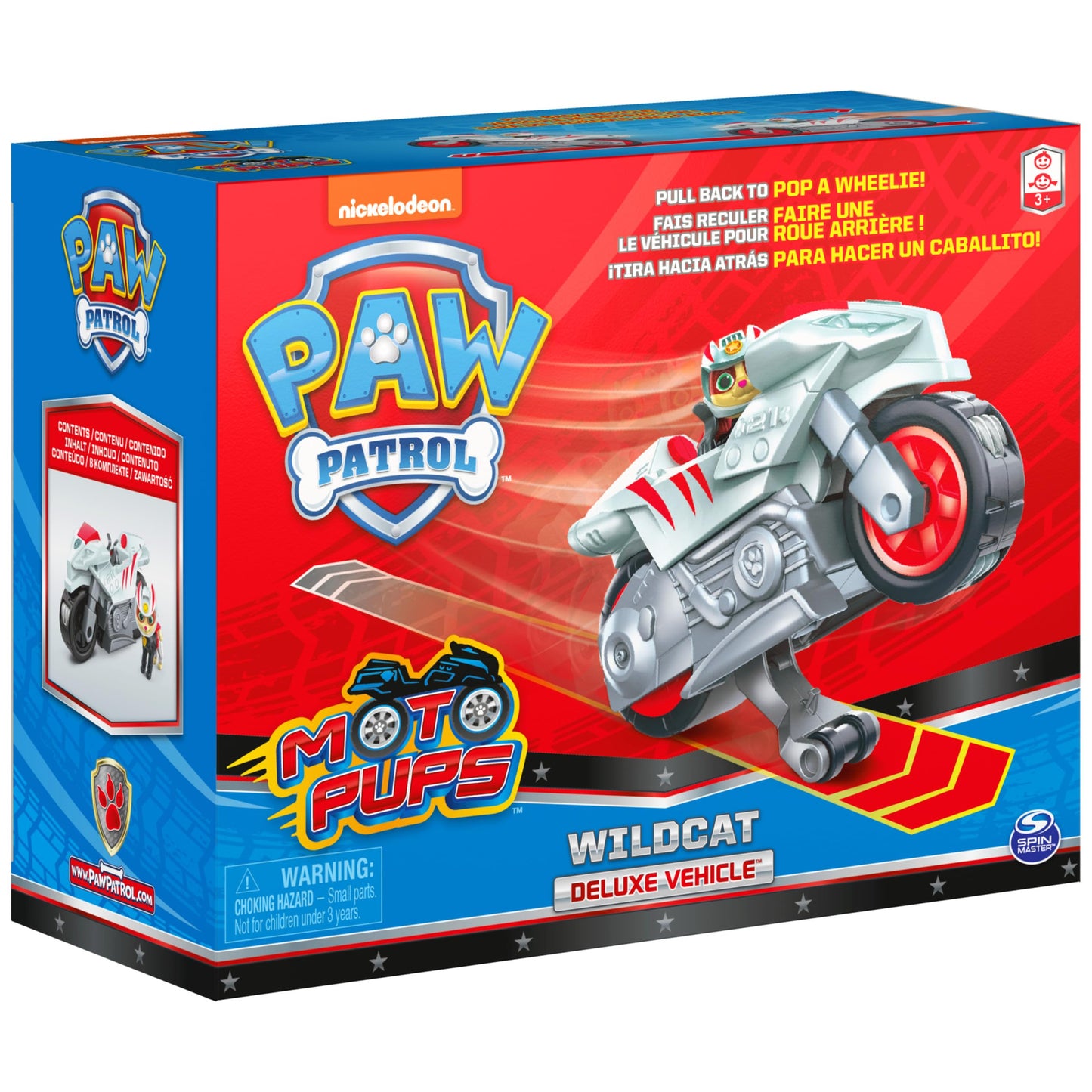 PAW Patrol, Moto Pups Wildcat’s Deluxe Pull Back Motorcycle Vehicle with Wheelie Feature and Toy Figure