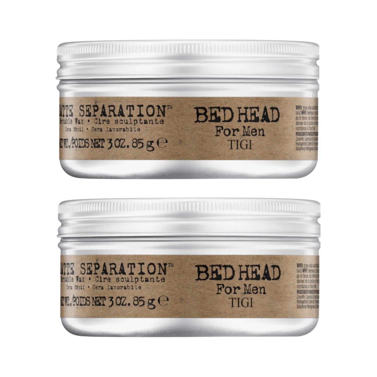 TIGI Bed Head for Men Matte Separation Workable Wax 3 oz (2 Pack) | Strong Hold Styling Wax for Men’s Hair | Use on Damp or Dry Hair