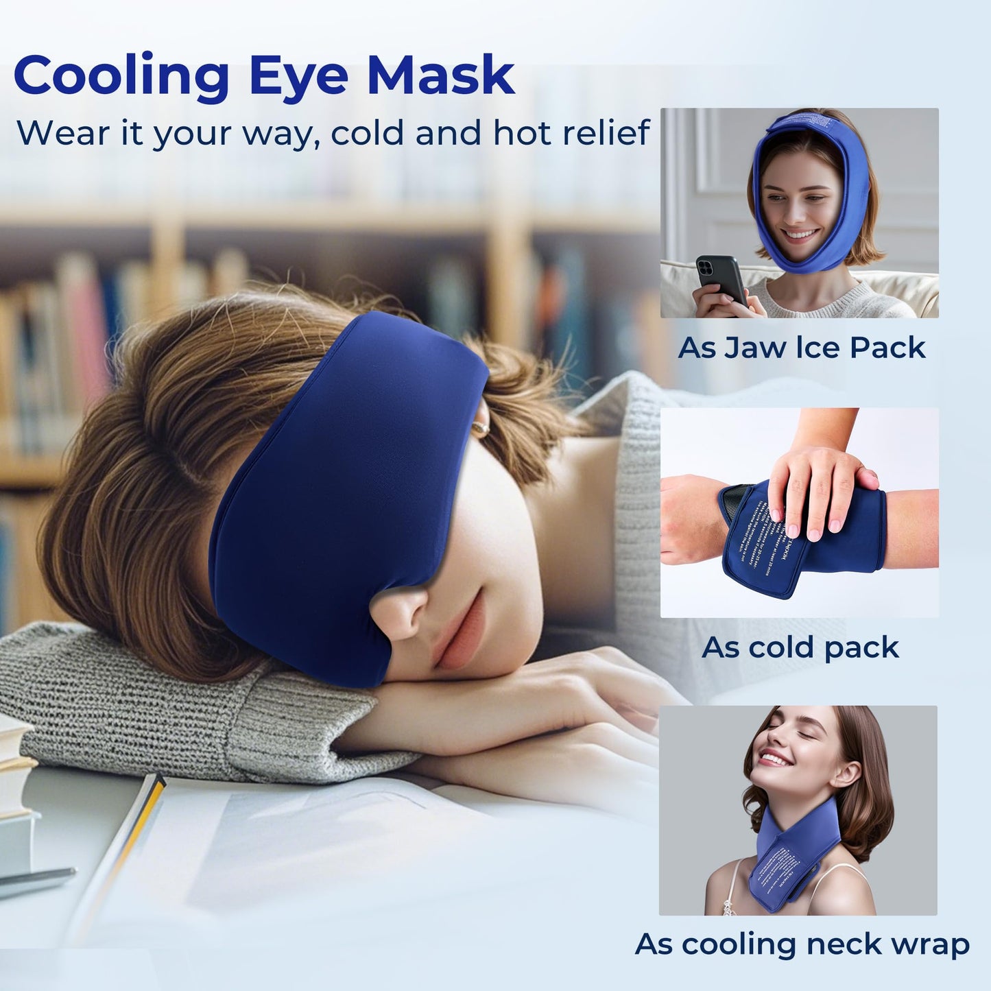 Cooling Gel Eye Mask for Puffy Eyes & Migraine Relief, Reusable Cold Compress, Dark Circles, Post-Surgery, Flexible Ice Pack (Blue)