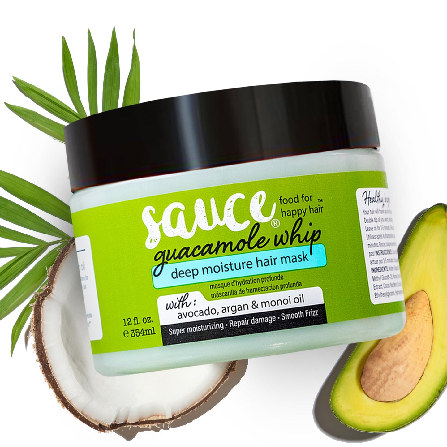 SAUCE BEAUTY Guacamole Whip Deep Conditioning Hair Mask w/ Avocado, Honey & Argan Oil – Restores Dry, Damaged & Frizzy Hair, 12 Fl Oz