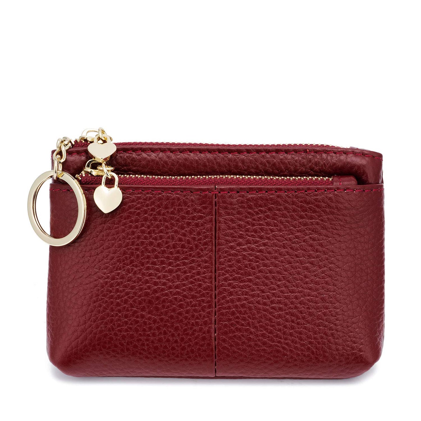 ZOOEASS Coin Purse Women Genuine Leather Zip Mini Purse With Key Ring Triple Zipper Card Holder Wallet(Wine Red)
