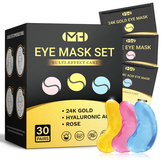 Under Eye Patches 30 Pairs – 24K Gold, Hyaluronic Acid & Rose Eye Mask for Dark Circles, Puffy Eyes, Wrinkles, Under Eye Care Gift