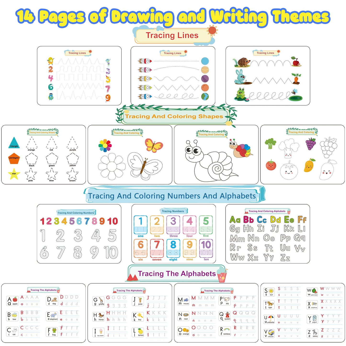 Huijing Montessori Busy Book for Toddlers - Preschool Learning Binder with Tracing, Coloring & Educational Activities for Early Development
