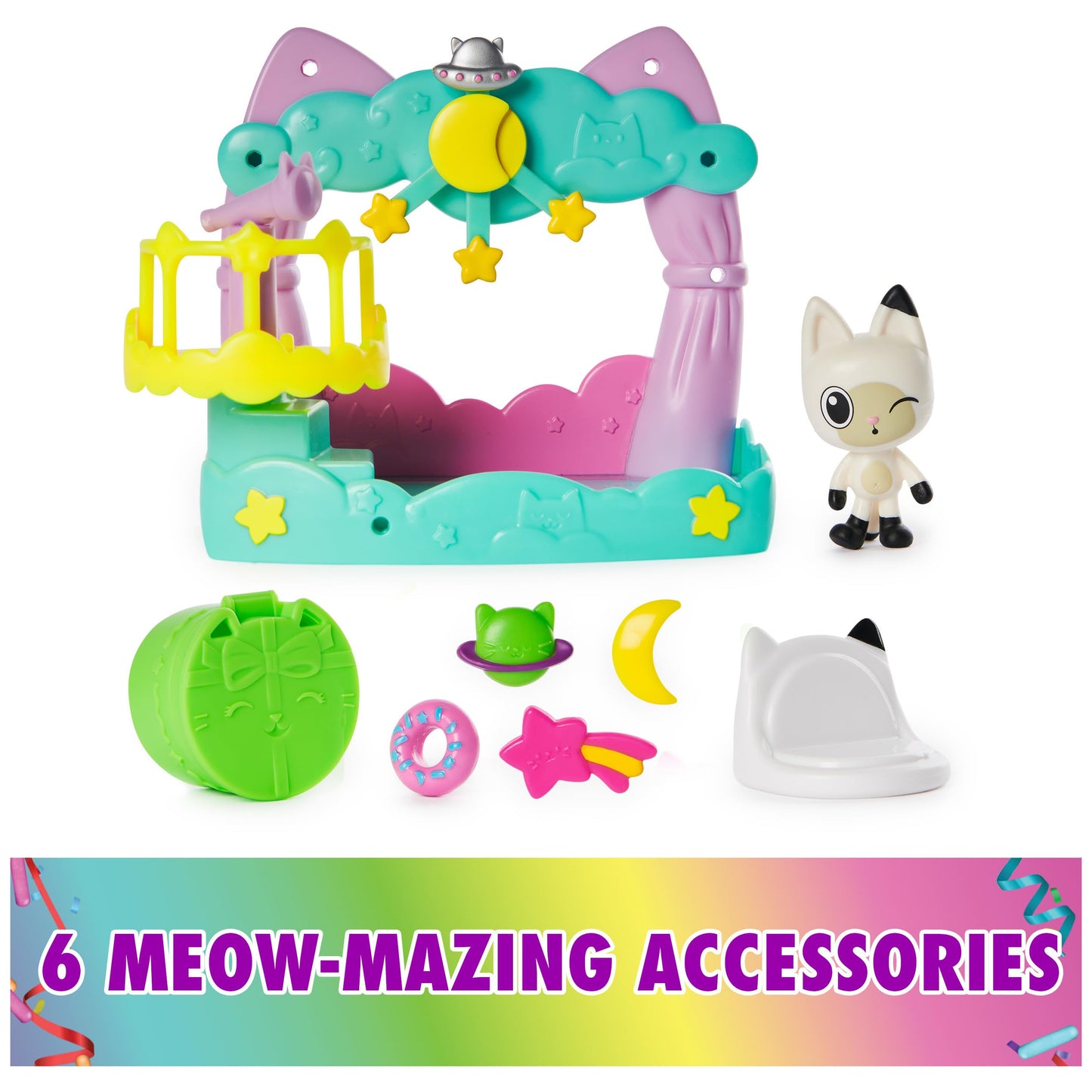 Gabby’s Dollhouse, Pandy Paws Dreamy Balcony Playset, 8-Pieces with Toy Figures, Doll House Accessories & Sensory Play, Kids Toys for Girls & Boys 3+