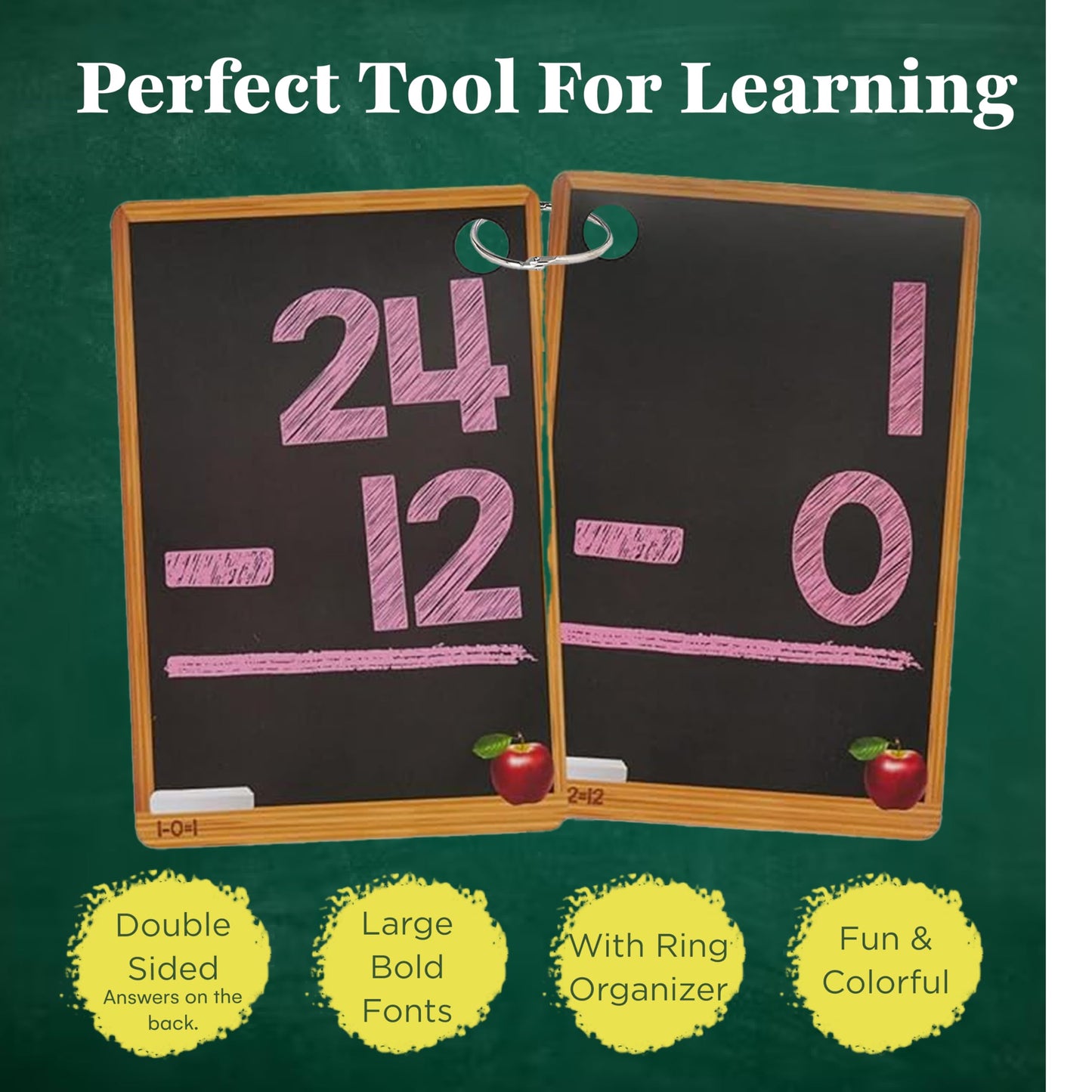 Star Right Math Flash Cards Set of 4 – Addition, Subtraction, Multiplication & Division, 208 Cards with 4 Rings for Kids 6+ (1st-4th Grade)