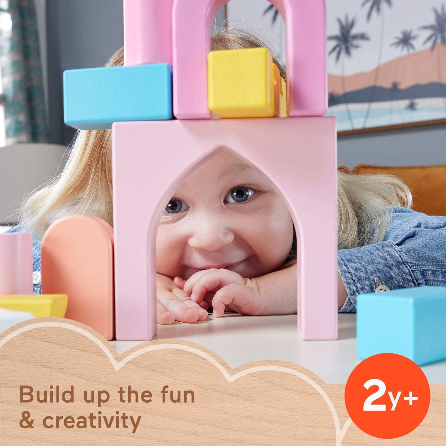 Fisher-Price Wood Toddler Toy Castle Block Set, 28 Wooden Pieces for Stacking Developmental Play Preschool Kids Ages 2+ Years