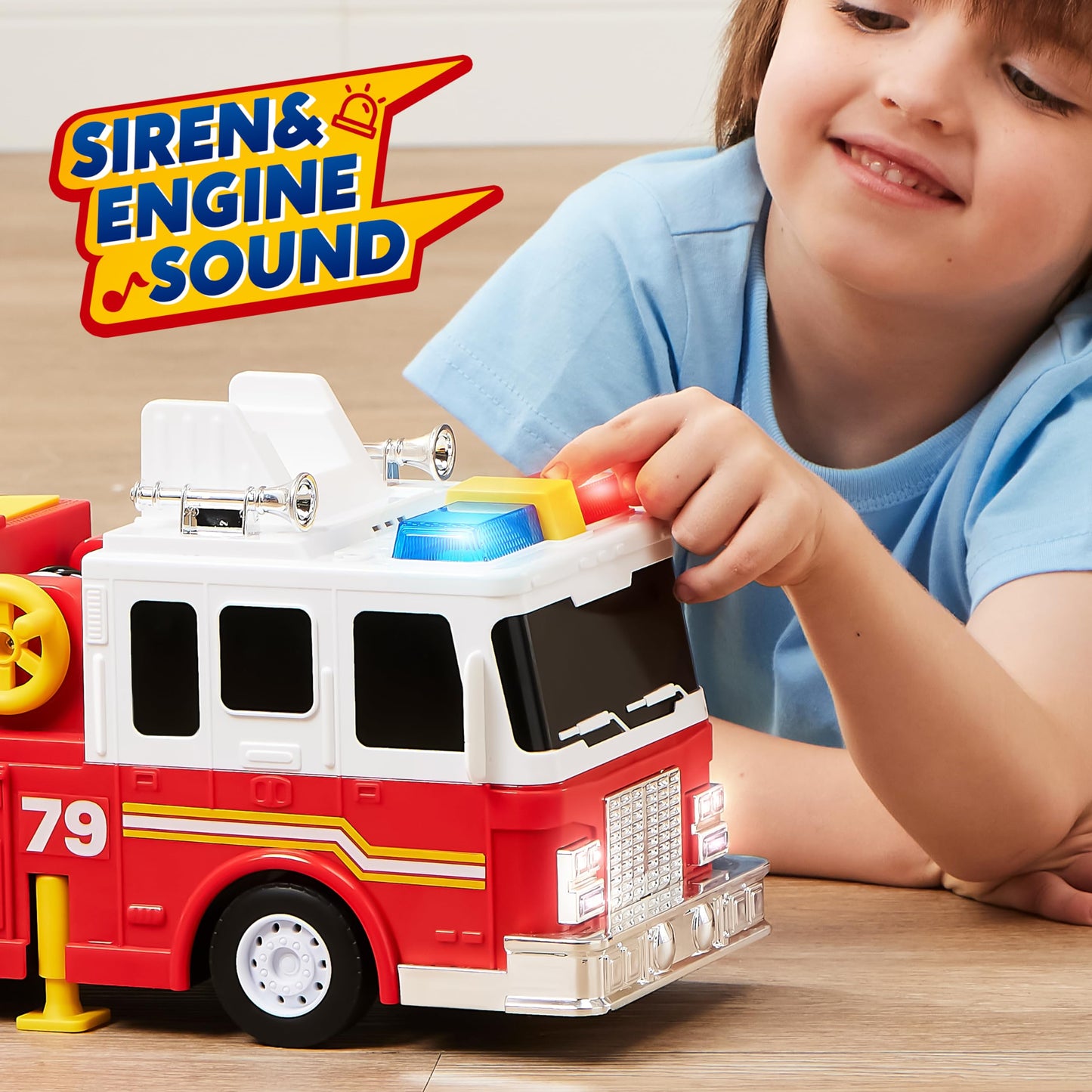 Extra Large 33" Fire Truck Toy for Boys with Lights, Sirens & Sprinkler Pump – Big Emergency Vehicle for Kids Ages 3-7, Gift