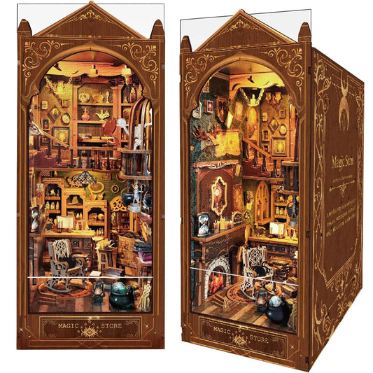 Magic Store Book Nook Kit – DIY Miniature Dollhouse Bookshelf Insert with LED Light, Creative Craft Gift for Adults & Teens to Build