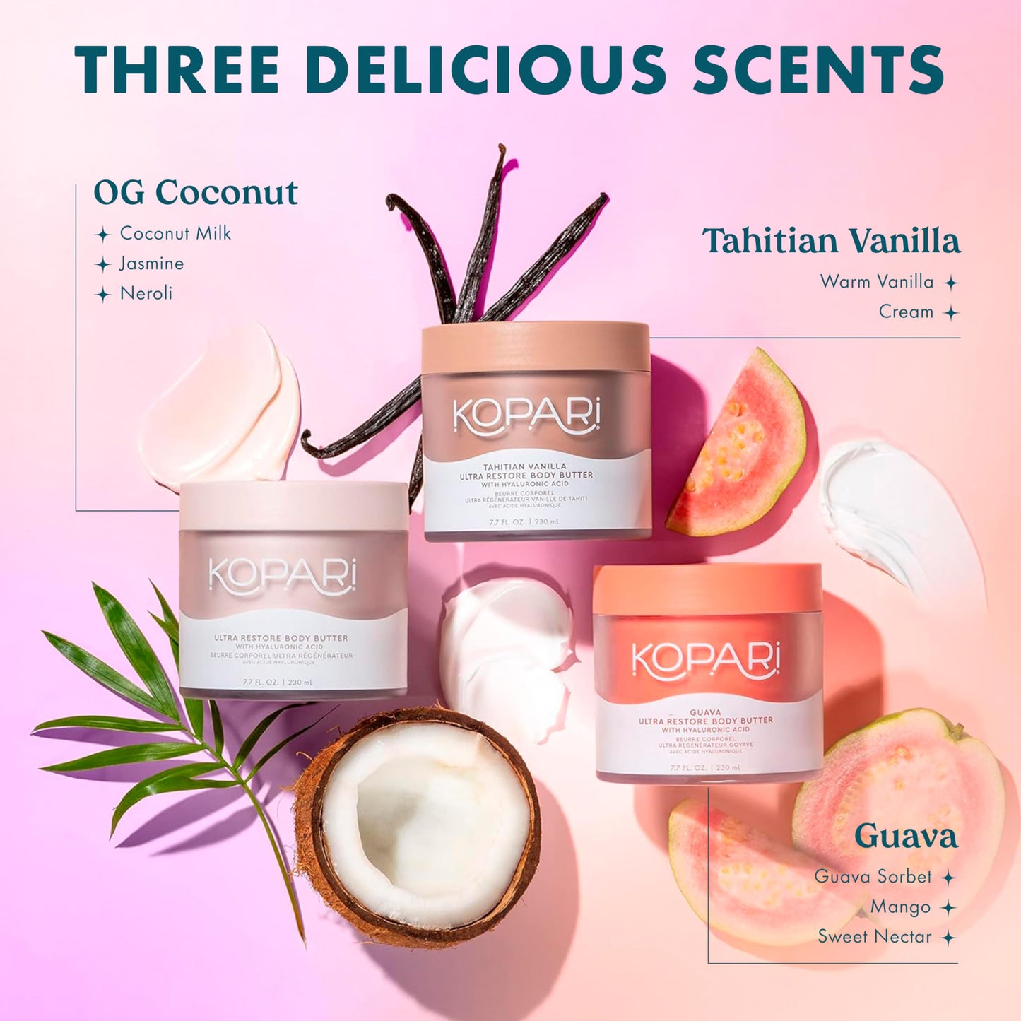 Kopari Ultra Restore Body Butter, Whipped Lightweight Formula, Hyaluronic Acid & Mango Seed Butter, Deep & Long-Lasting Moisture, Coconut 7.7 oz