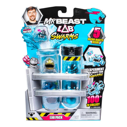 MrBeast Lab Swarms Lab Pack – 5 PK 1" Collectible Figures, Experiment with Water & Shake Test Tube, 100+ to Collect, Limited Hyperchrome Panther