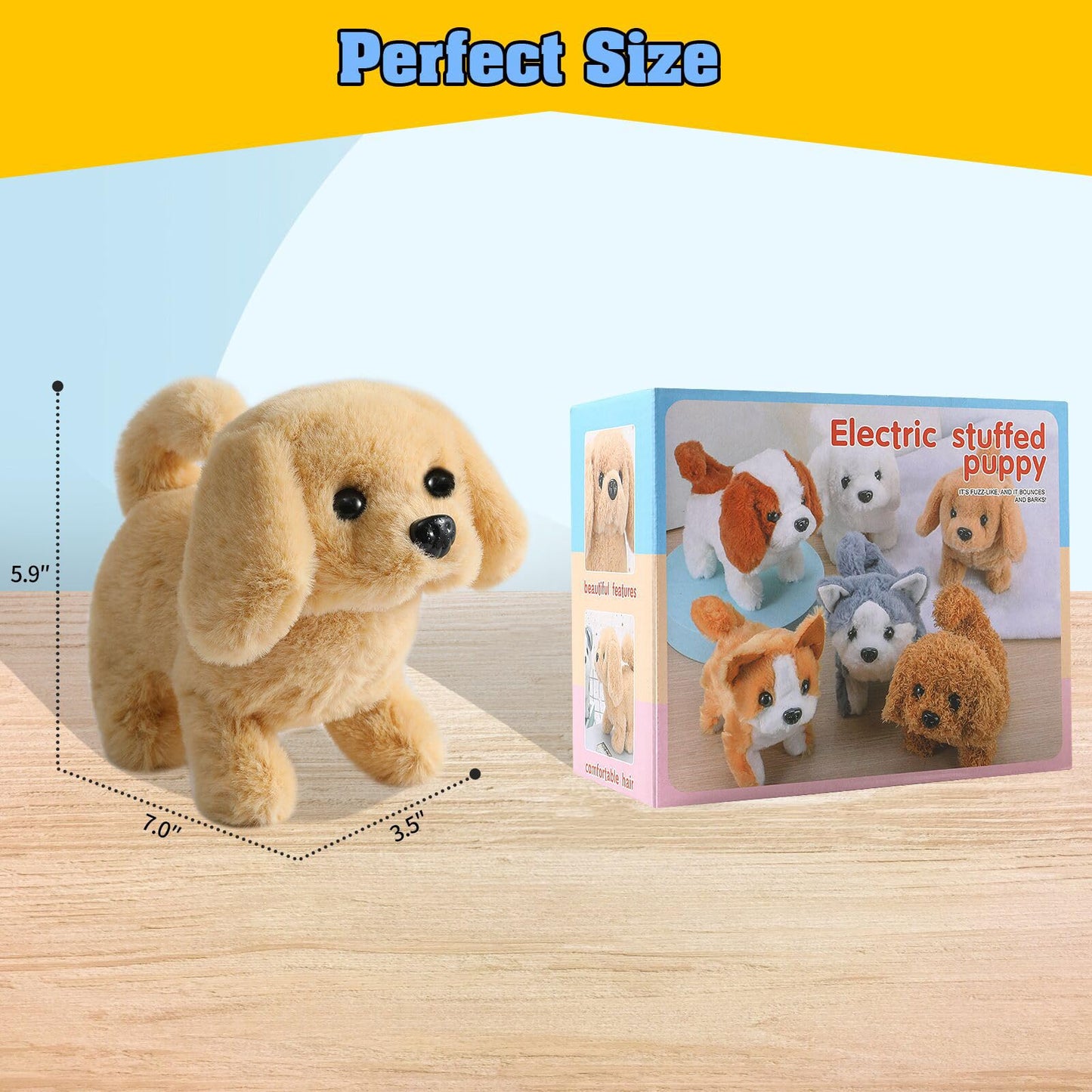 KSABVAIA Plush Golden Retriever Toy Puppy Electronic Interactive Dog - Walking, Barking, Tail Wagging, Stretching Companion Animal for Kids Toddlers