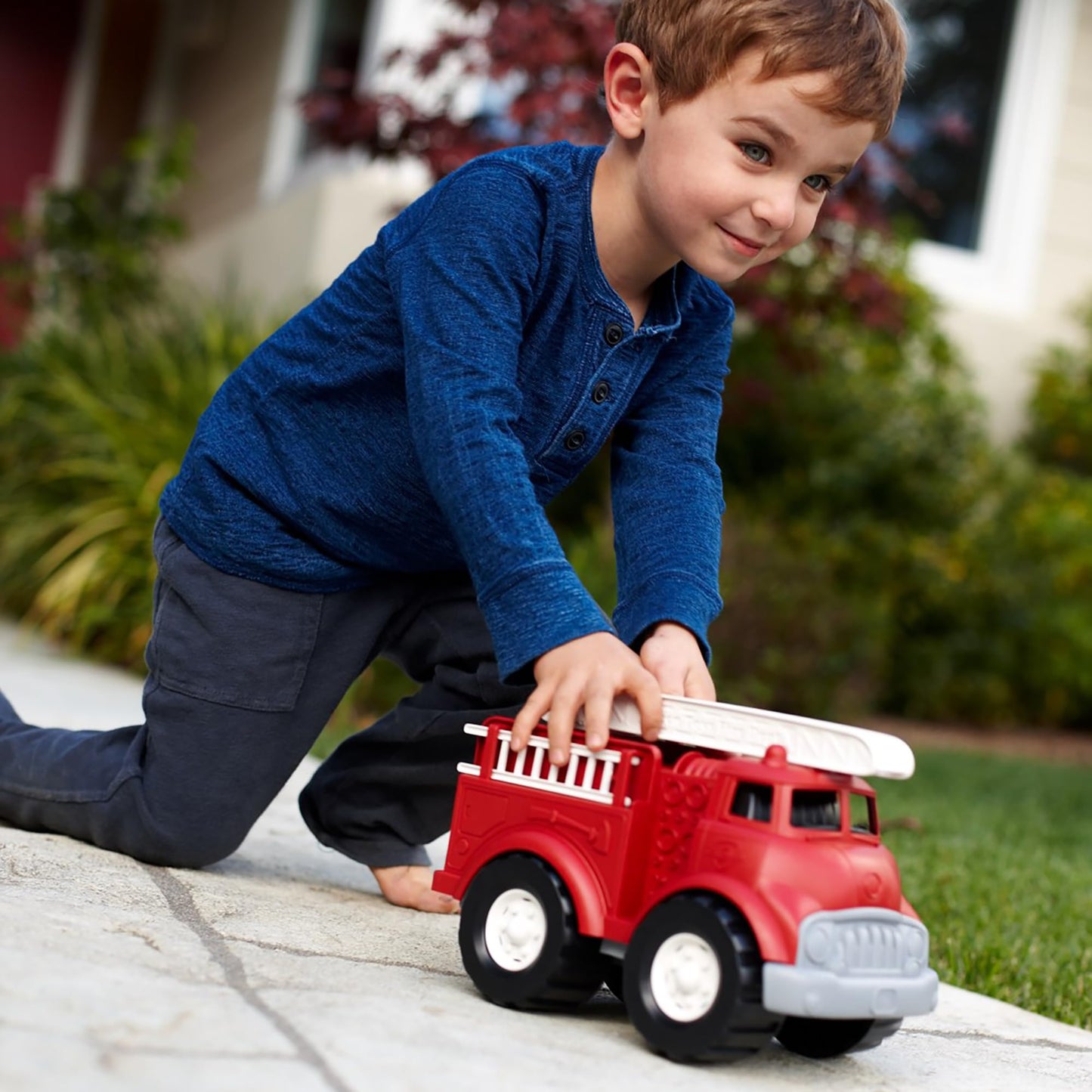 Green Toys Fire Truck - BPA , Phthalates Free Imaginative Play Toy for Improving Fine , Gross Motor Skills. for Kids,Red