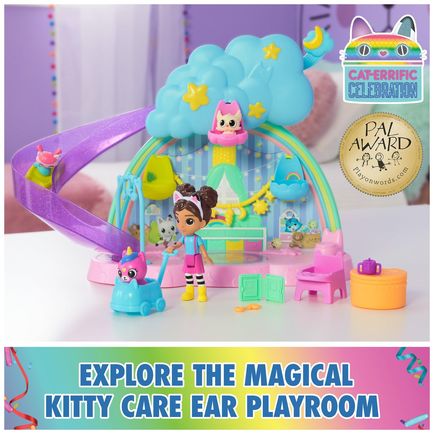 Gabby's Dollhouse Kitty Care Ear Purrfect Playroom – 17-Piece Playset with 4 Figures, Furniture & Accessories for Kids 3+