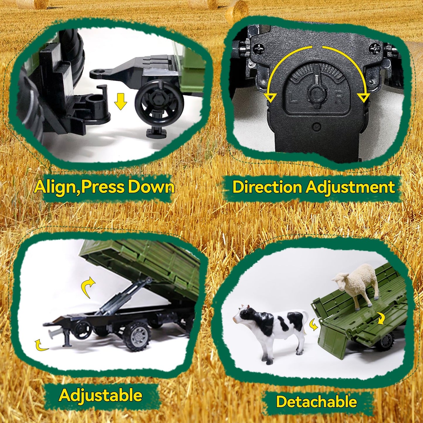 Womaqu Remote Control Tractor with Trailer Farm Toy Set with Animals, Fruits, Vegetables & Farmer Figures for Kids Ages 3-9, Boys & Girls Gifts