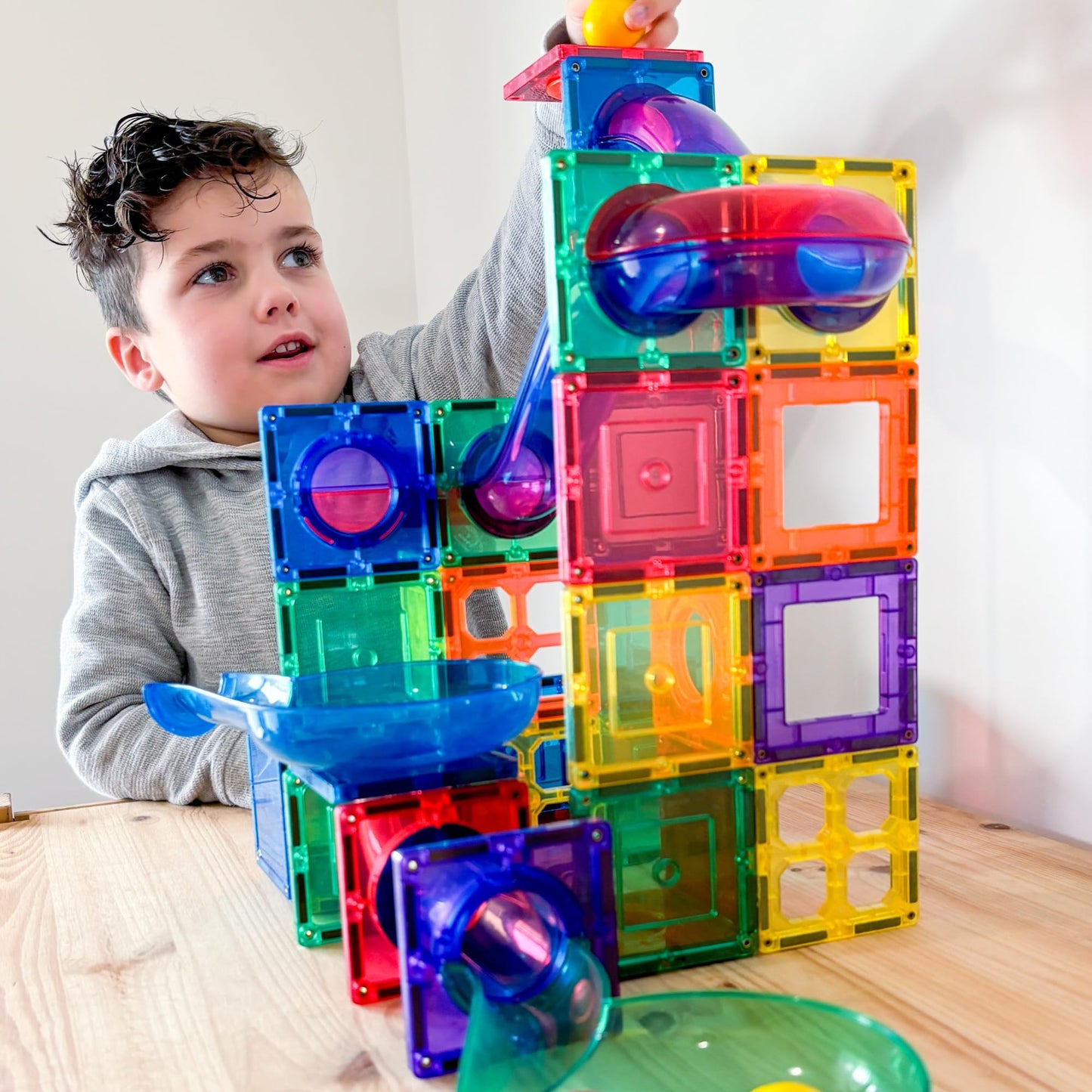 Learn & Grow Magnetic Marble Run Expansion Pack - 88PCS STEM Marble Track, Magnet Tiles & Accessories, Building Toy for Kids 5+