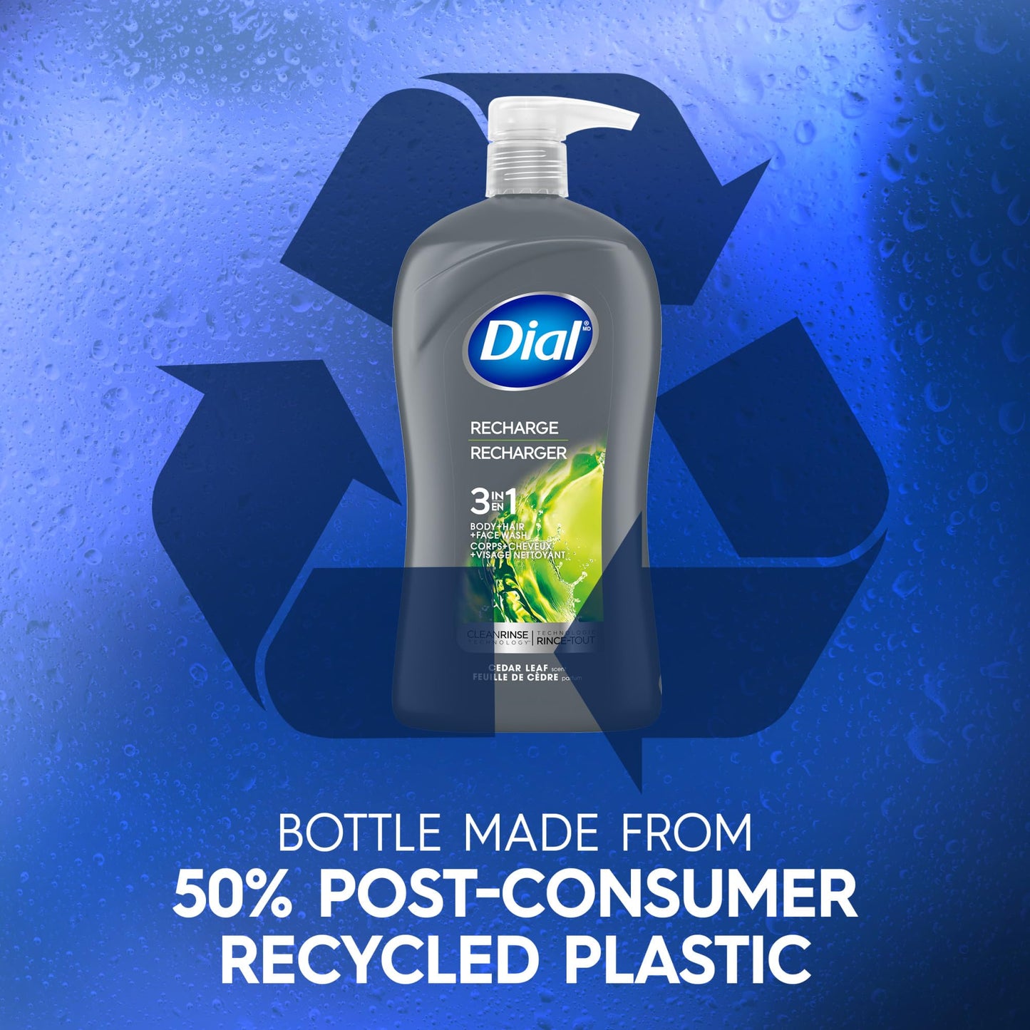 Dial Men 3in1 Body, Hair and Face Wash, Recharge, 32 fl oz