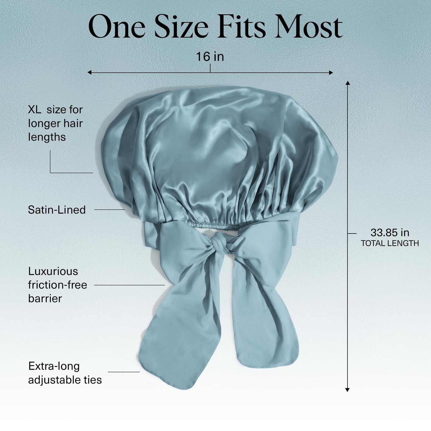 Kitsch XL Satin Sleep Bonnet for Women – Adjustable Night Cap for Curly, Textured Hair – Prevents Breakage, Frizz & Tangles – Haze Blue