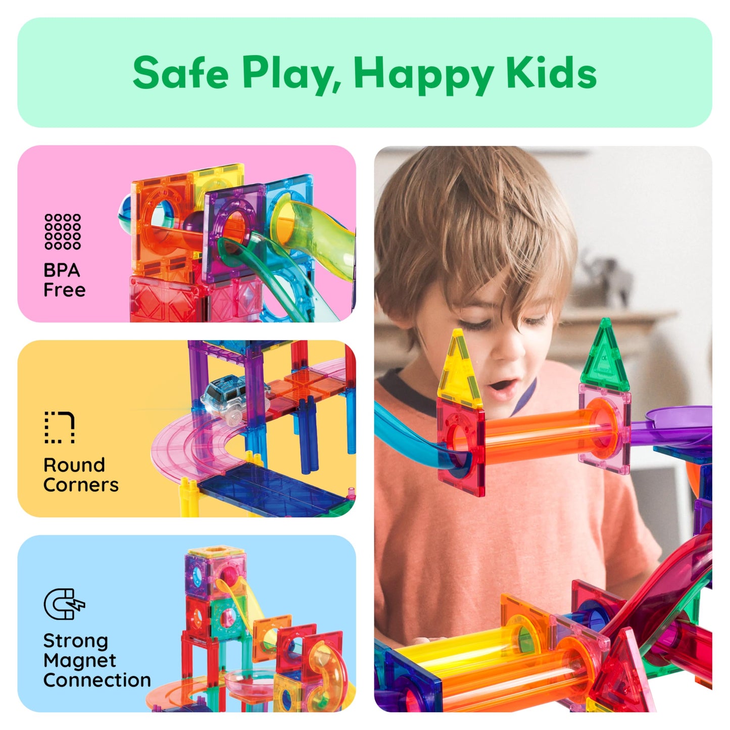 PicassoTiles 108pc 3-in-1 Marble Run & Car Track Magnetic Building Blocks STEM Toy Set for Kids, Brain Development & Educational Play