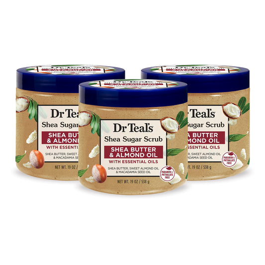 Dr Teal's Shea Sugar Body Scrub, Shea Butter with Almond Oil & Essential Oils, 19 oz (Pack of 3)