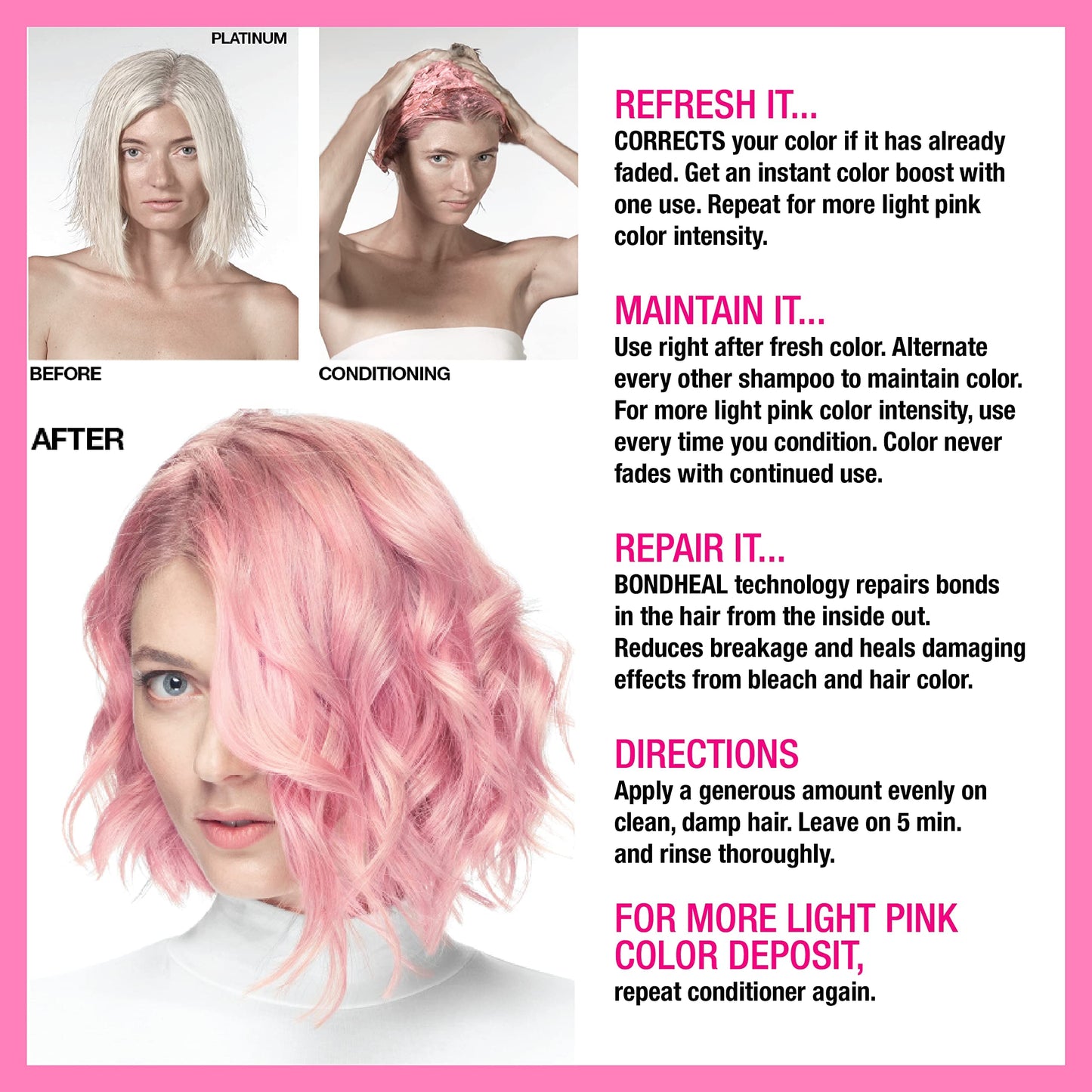 Light Pink Color Depositing Conditioner - Semi Permanent Hair Color with BondHeal Bond Rebuilder - Pink Hair Dye - Deep Conditioner Hair Mask 6.4 oz