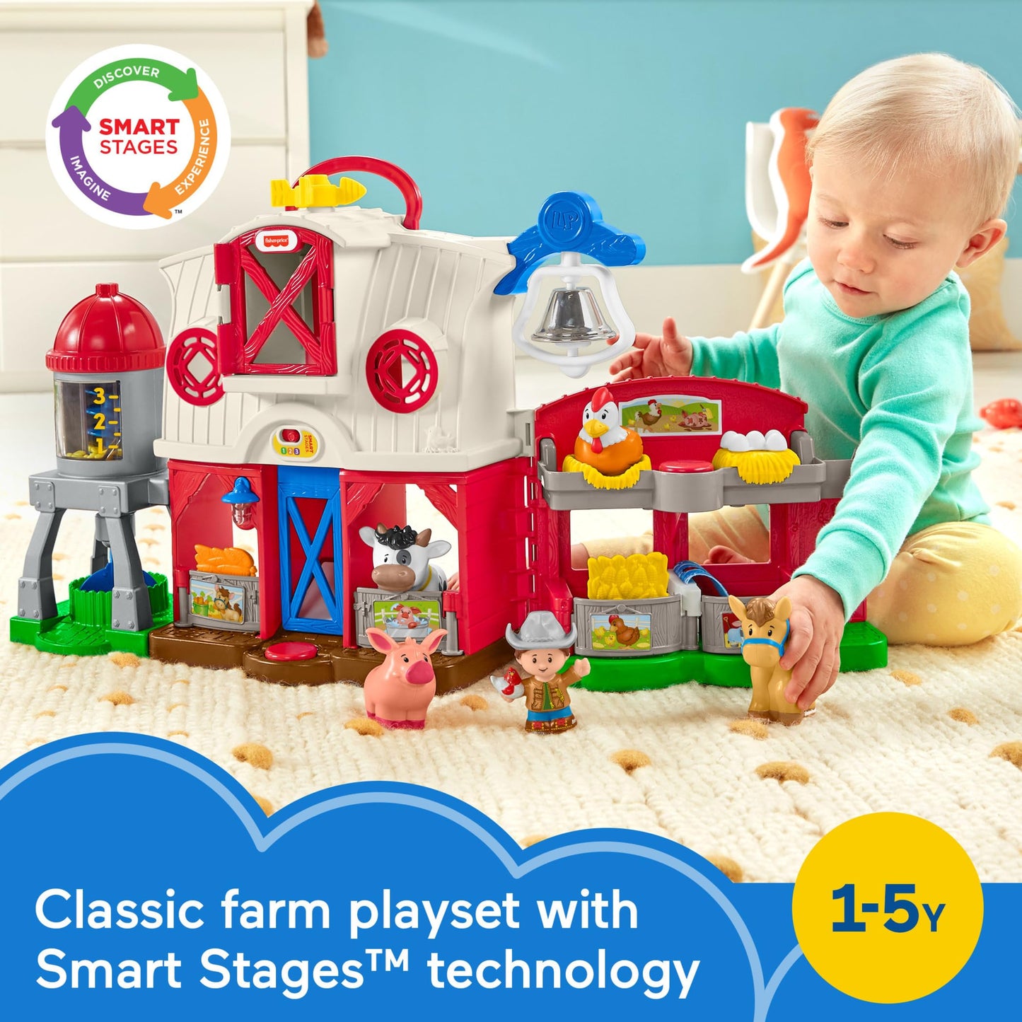 Fisher-Price Little People Farm Playset – Toddler Learning Toy, Caring for Animals, Smart Stages Pretend Play, Ages 1+, Amazon Exclusive