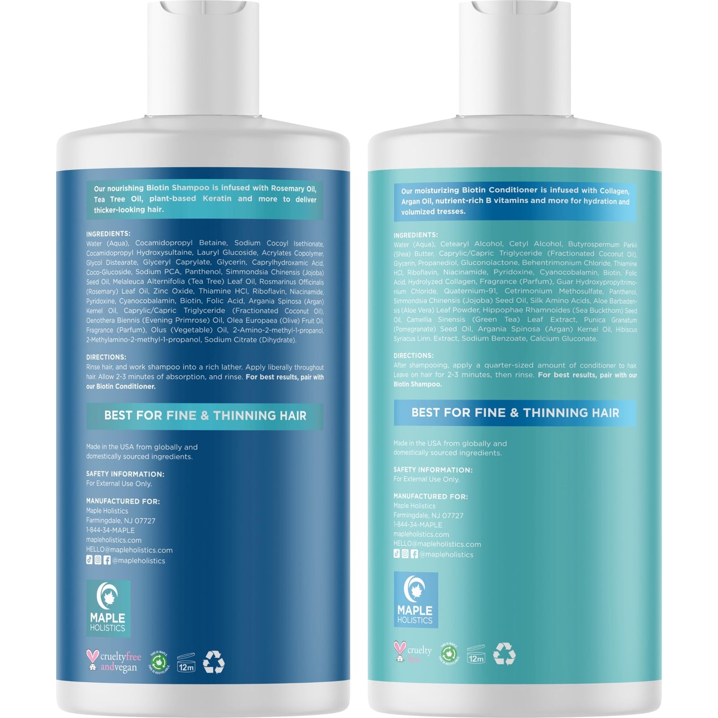 Rosemary Biotin Shampoo & Conditioner Set | Volumizing Hair Care for Thinning Hair | B Vitamin-Enriched | Color Safe, Sulfate & Paraben Free, 8 Fl Oz