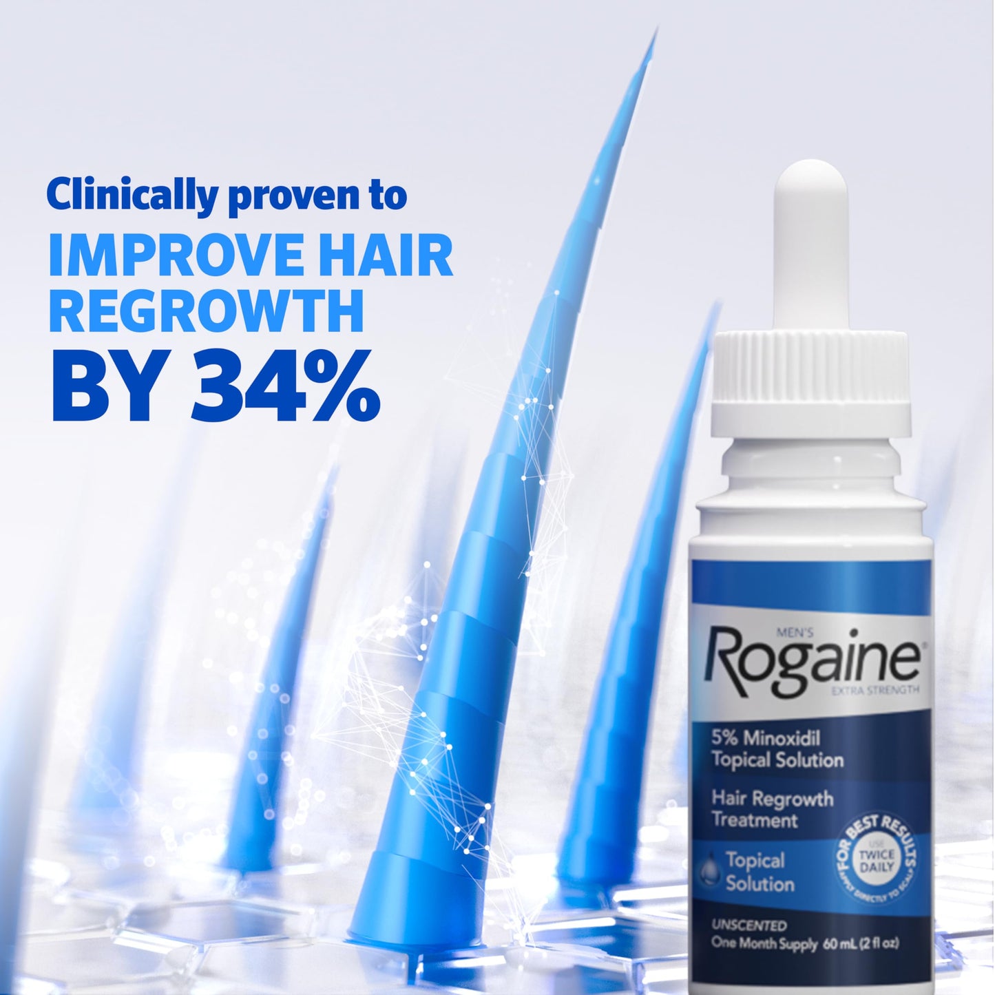 Men’s Rogaine Extra Strength 5% Minoxidil Topical Solution – Hair Regrowth Treatment for Thinning Hair & Hair Loss, FDA Approved, 3 Month Supply