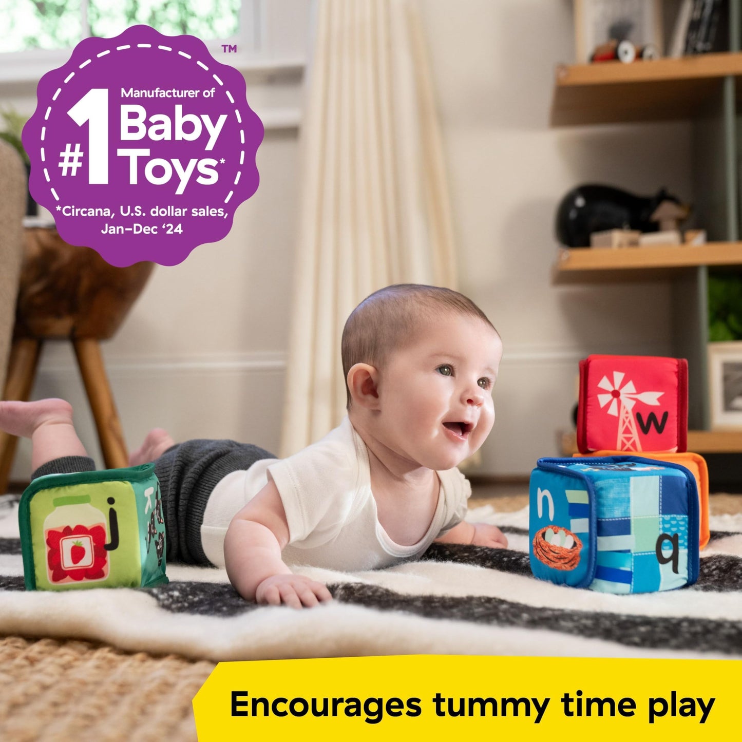 Baby Einstein Alpha Stacks Soft Learning Blocks – Multisensory Stacking Toy Set with Letters, Animals, Colors & Textures, Ages 3 Months+