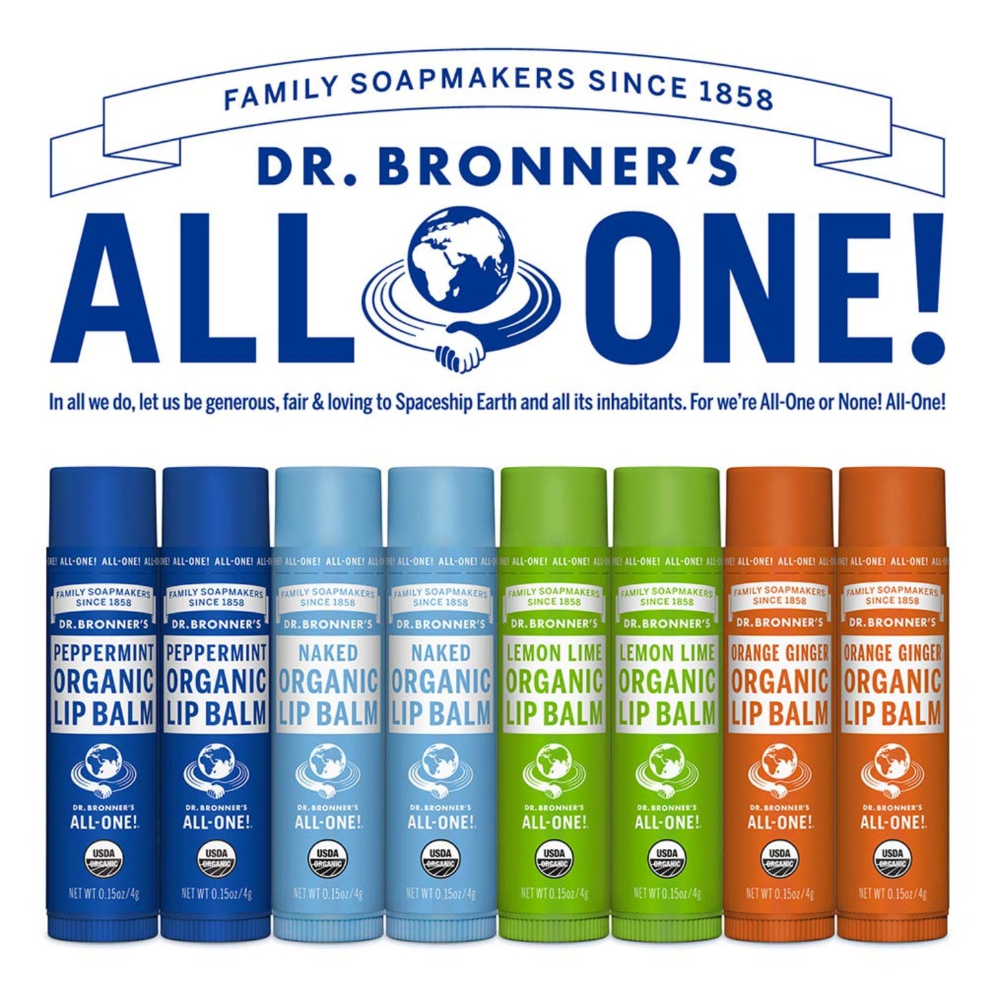 Dr. Bronner’s Organic Lip Balm 6-Pack – Unscented, Natural, Moisturizing, Petroleum-Free with Beeswax & Avocado Oil for Dry Lips