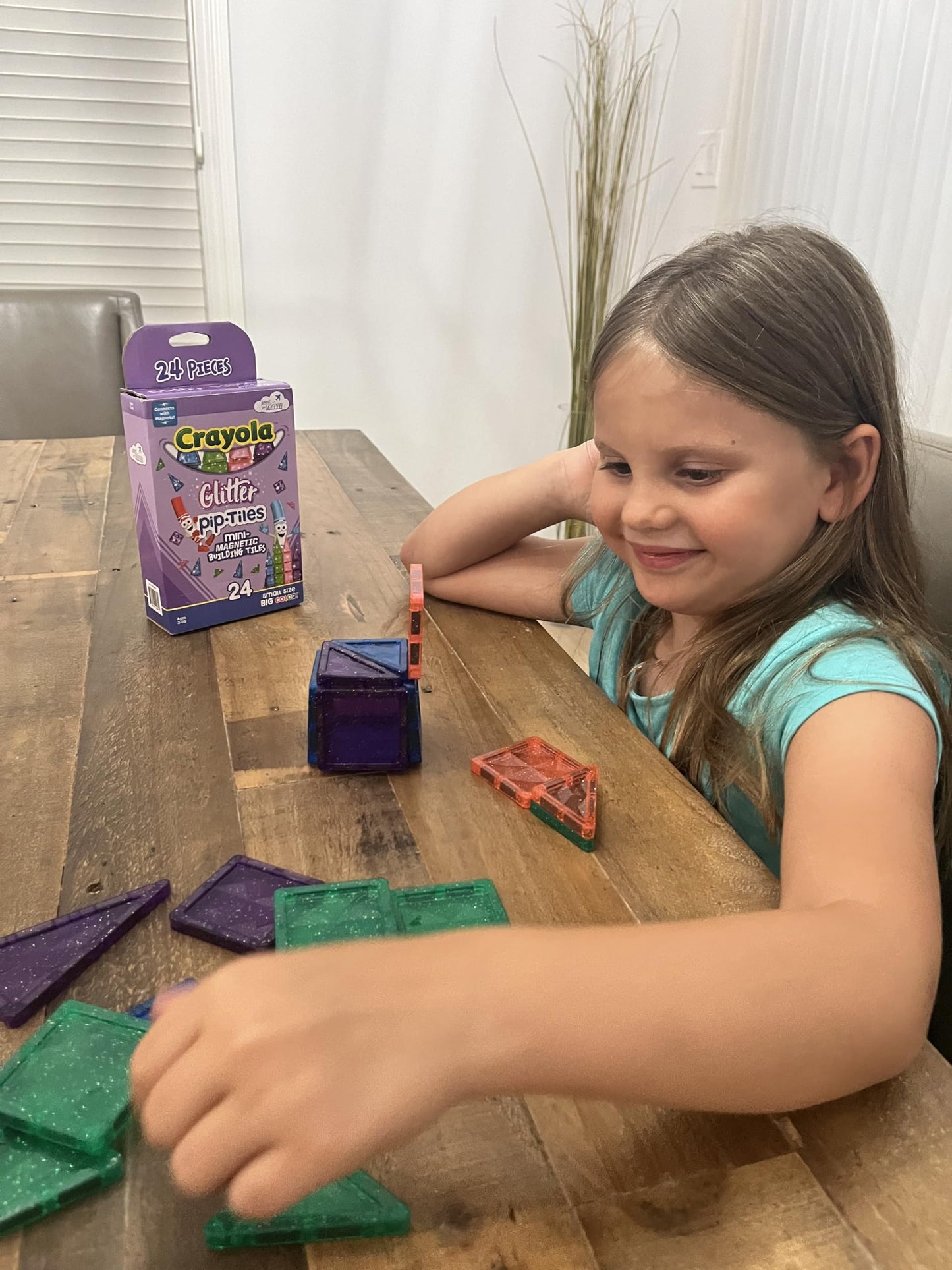 CreateOn Crayola Mini Magnetic PIP-Tiles, 24-Piece Glitter Building Set, STEM Magnetic Toys for Kids 3+, Travel-Friendly Fun