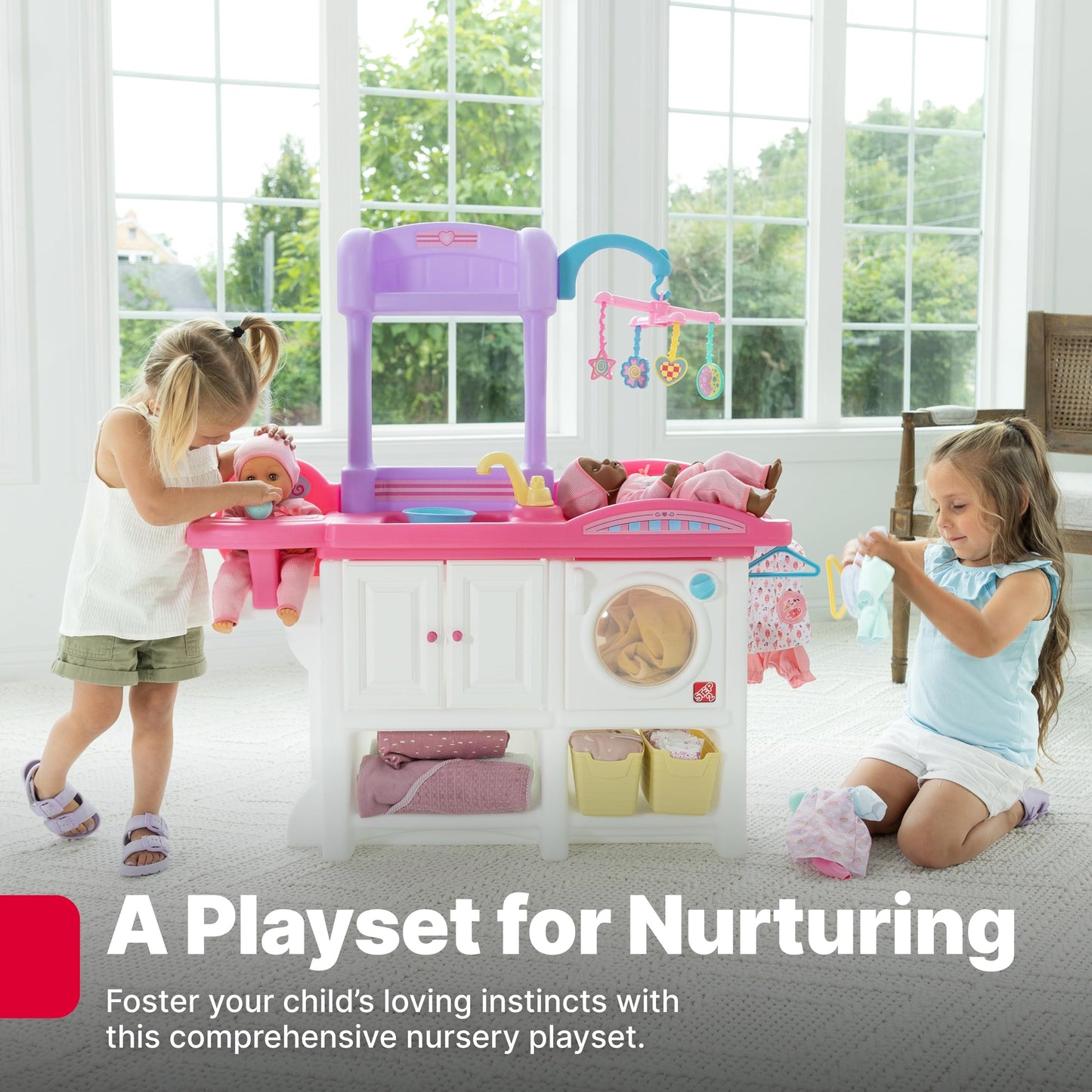 Step2 Love & Care Deluxe Baby Doll Nursery Playset with Crib & Changing Station, Durable Plastic, Accessories, Toddler Toy 2-6 Yrs