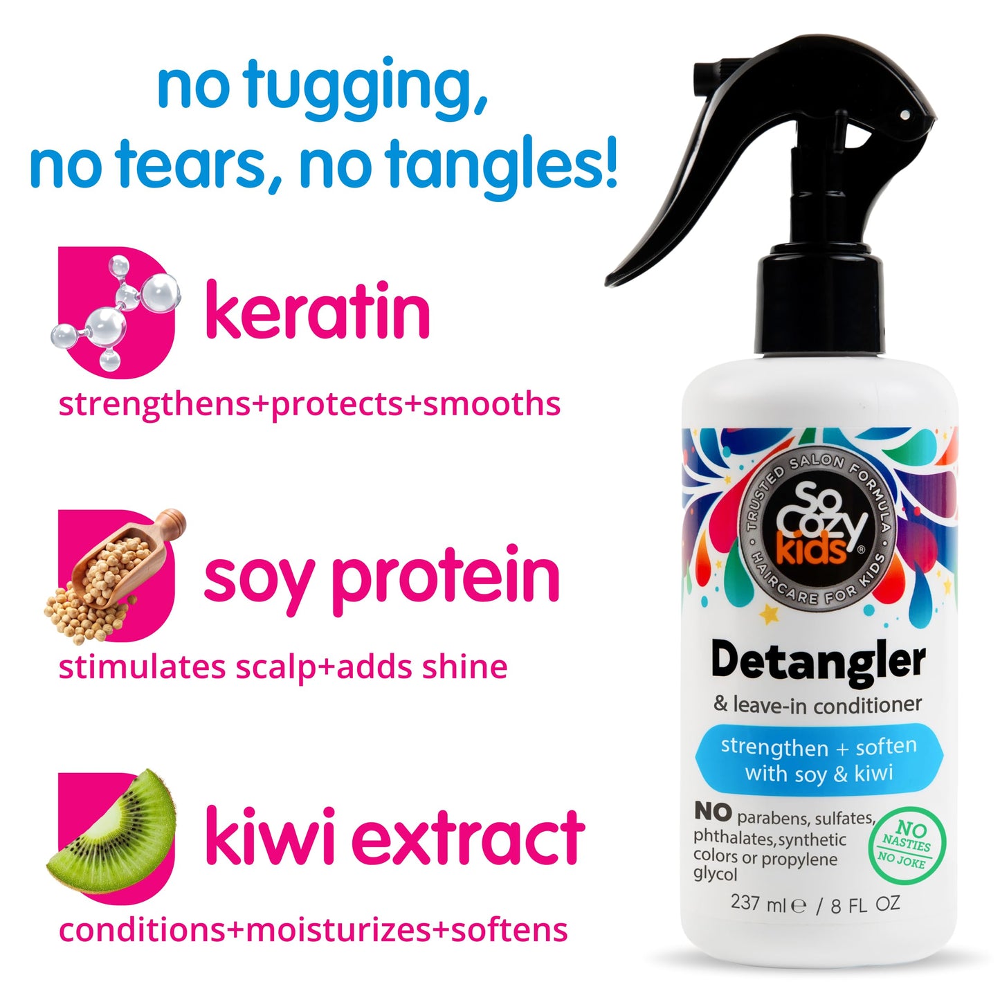 So Cozy Kids Detangler & Leave-In Conditioner Spray – Paraben-Free Formula for Frizzy Hair, Smooth & Manageable Tangle-Free Hair, 8 fl oz