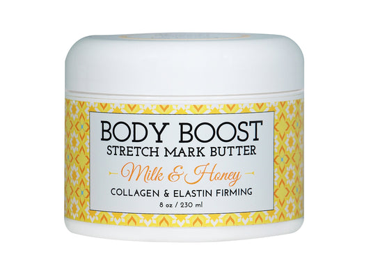 Body Boost Milk & Honey Stretch Mark Butter- Safe for Pregnancy and Nursing- Repair Stretch Marks and Scars- Paraben, Phenoxyethanol Free