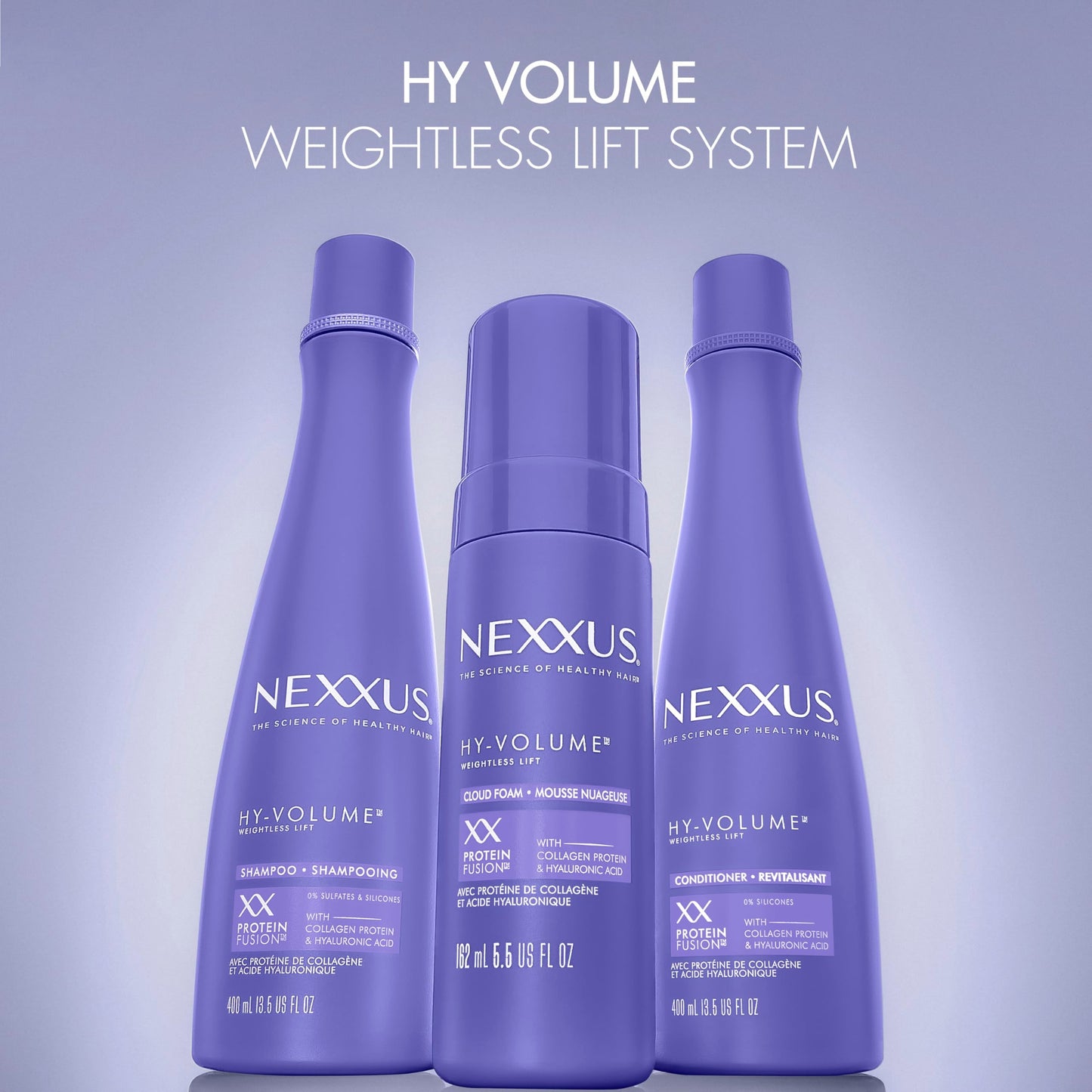 Nexxus Hy-Volume Weightless Lift Cloud Foam Treatment for Flat & Limp Hair, 48 Hours Volume, ProteinFusion with Collagen & Hyaluronic Acid, 5.5 fl oz
