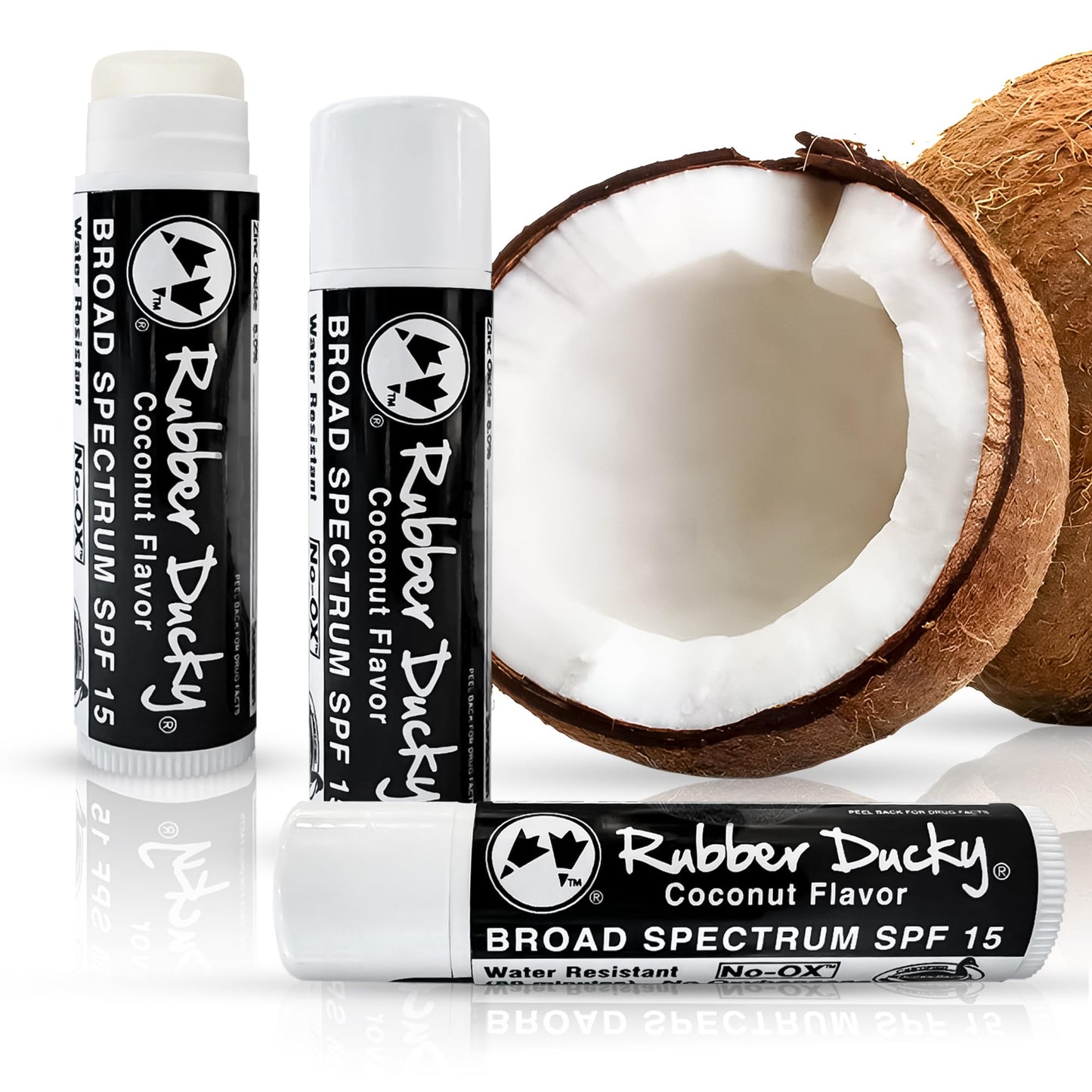 Rubber Ducky Lip Balm SPF 15 - Vegan, Water Resistant Lip Sunscreen with Vitamin E, Coconut Flavor, Broad Spectrum, 3 Pack (.15 oz)