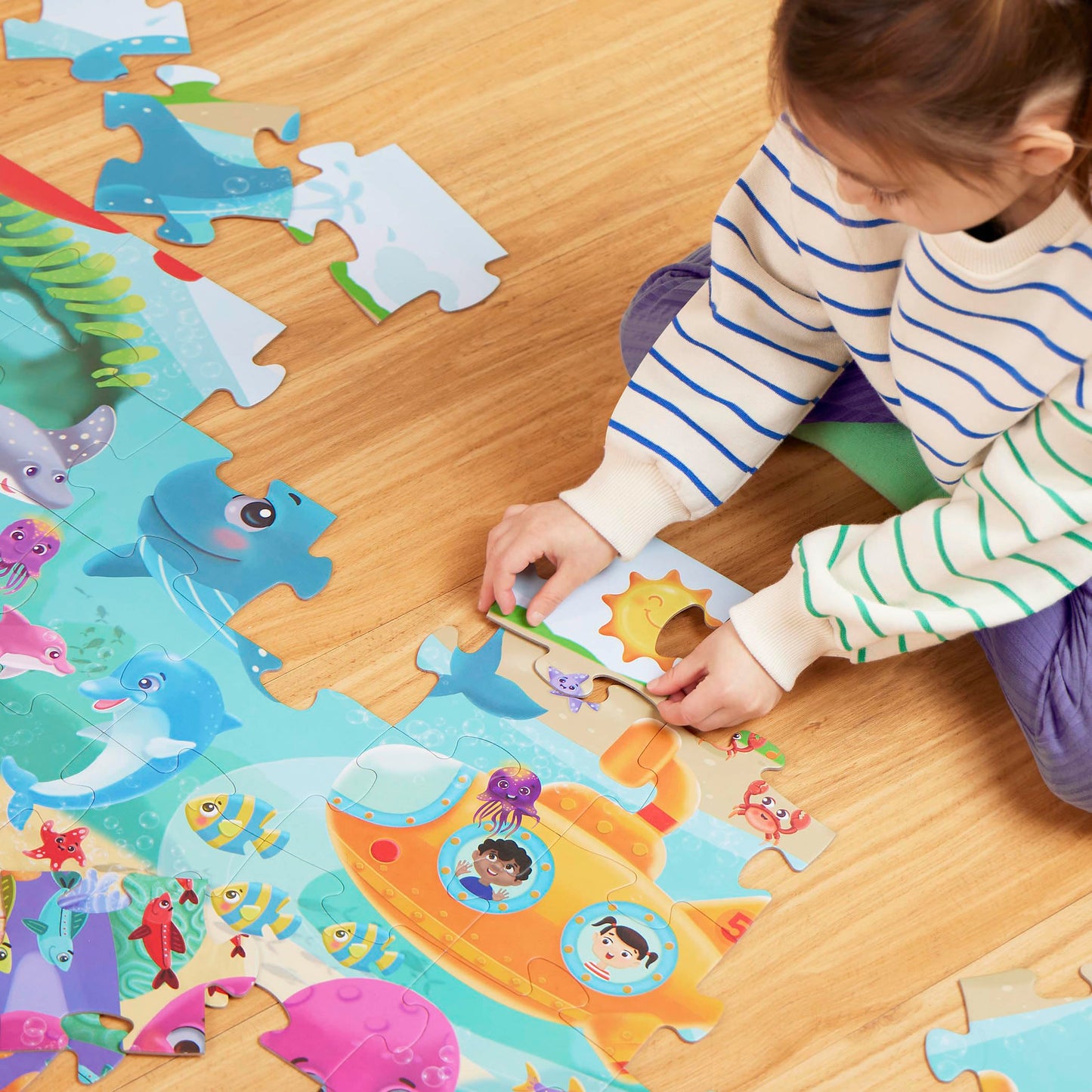 B. toys Gigantic 2-Pack Floor Puzzle – Sea & Dinosaur 48-Piece Jigsaw for Kids, 2x3 Ft Large Educational Puzzle for Toddlers 3+