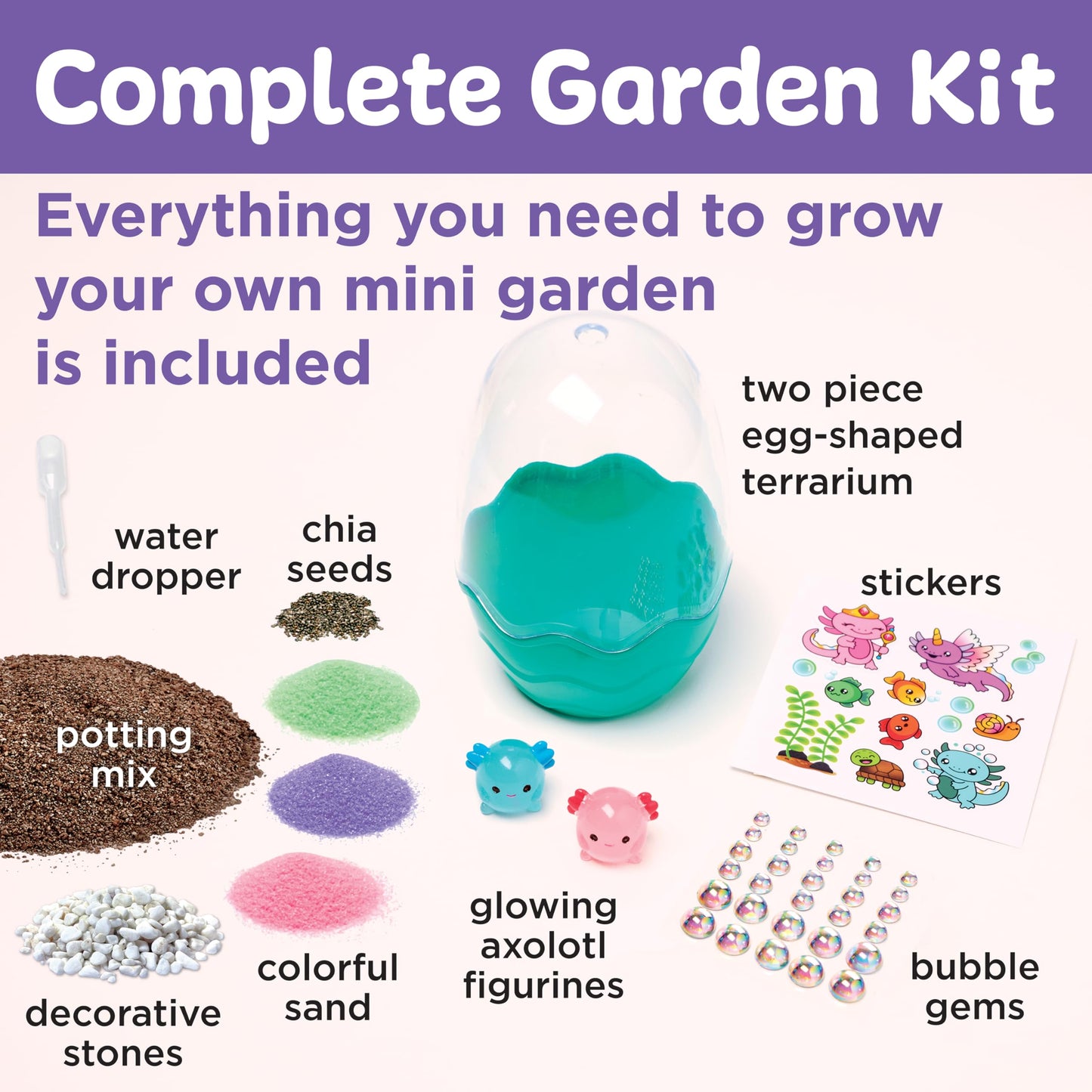 Creativity for Kids Mini Axolotl Garden Terrarium Kit – STEM Science Craft for Kids, DIY Grow Kit, Fun Gift & Stocking Stuffer for Girls Ages 6+