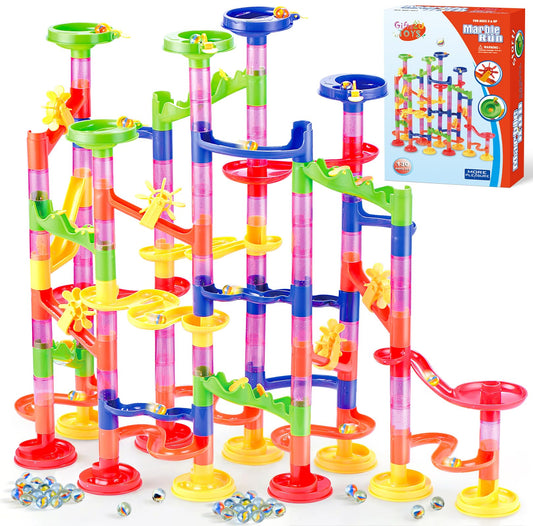Gifts2U Marble Run Toy, 130Pcs Educational Construction Maze Block Toy Set with Glass Marbles for Kids and Parent-Child Game