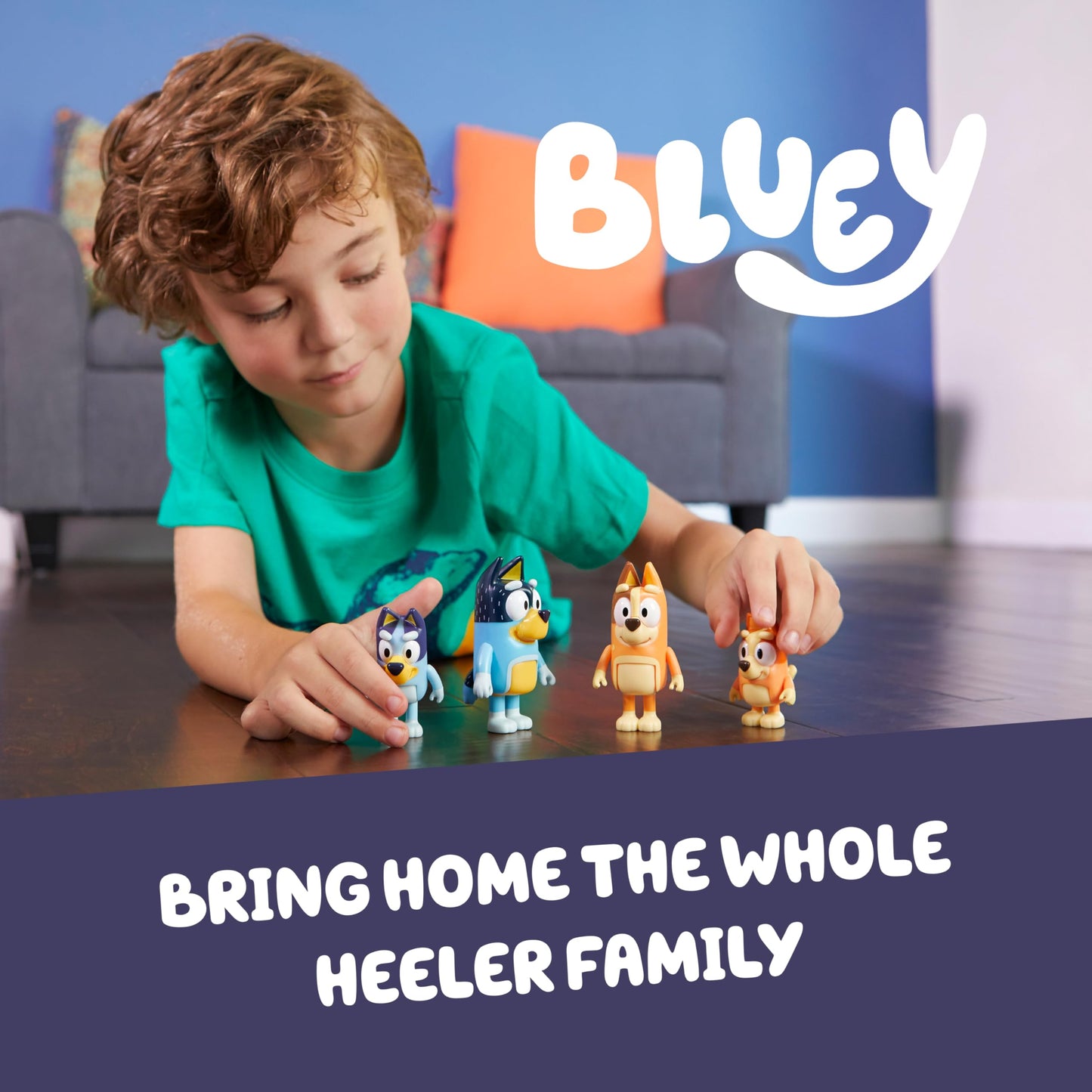 Bluey Family Figure Pack of 4, Robust Poseable Character Toys with Bingo, Chilli, and Bandit Figures, Toddler-Sized Animal Figurines for Kids Ages 3+