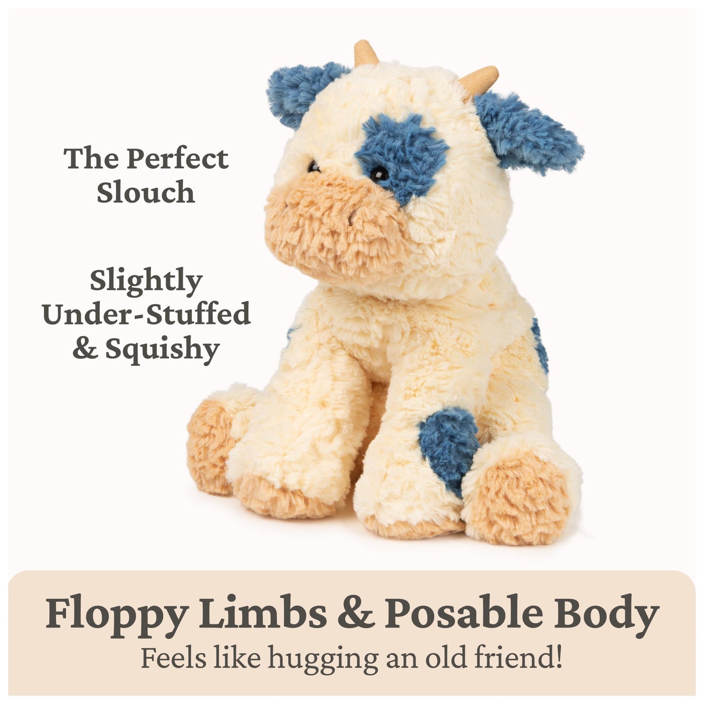 GUND Cozys Collection Cow, Stuffed Animal for Ages 1 and Up, Spring Decor Plush Toy, Cream/Blue, 10”