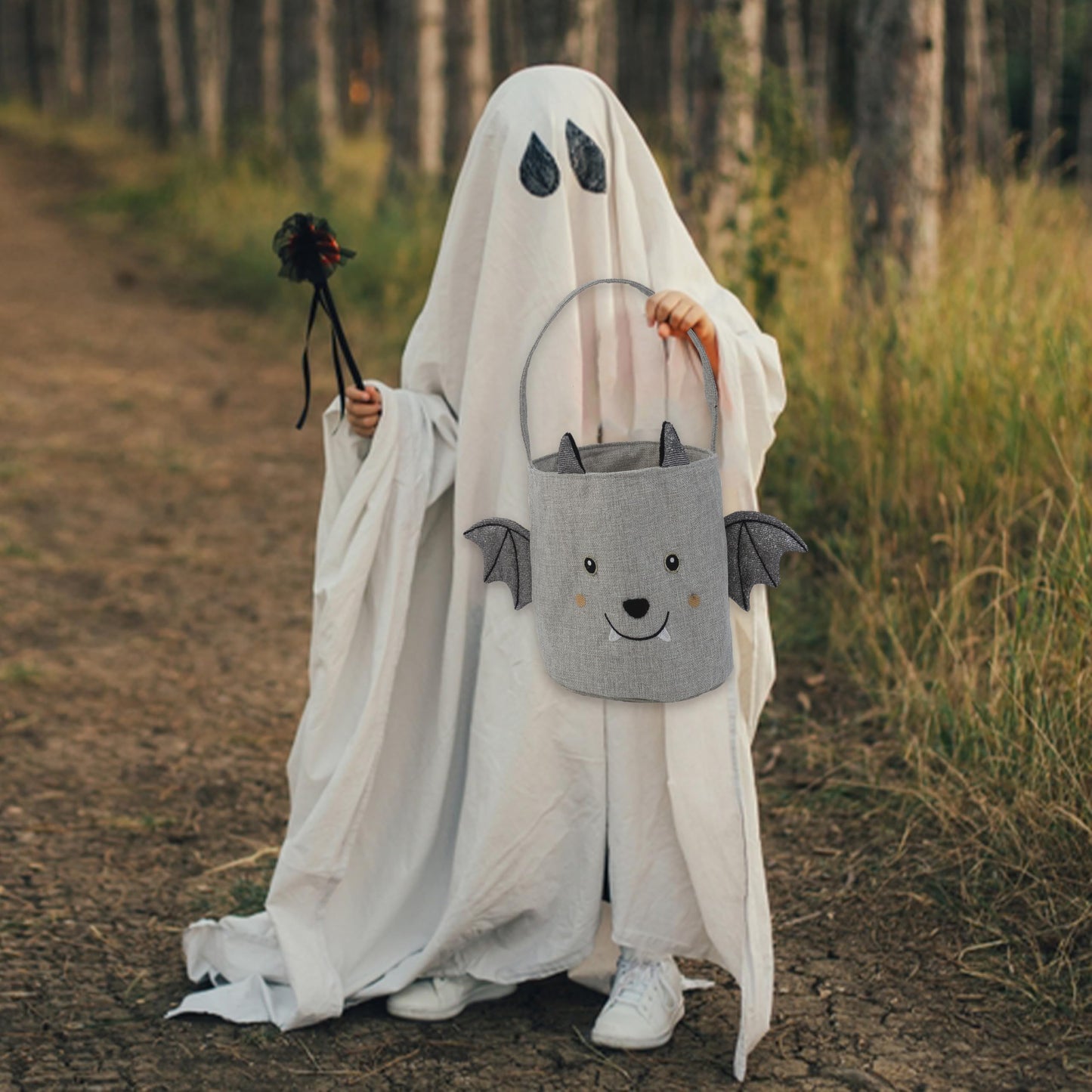 MON AMI Bat Halloween Treat Bag – 8" Plush Trick-or-Treat Basket with Soft Straps, Fun Party Favor & Holiday Décor Essential