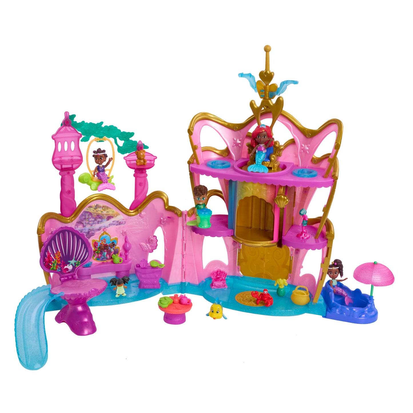 Disney Junior Ariel Deluxe Atlantica Palace Playset with Lights & Sounds, 22 Pieces + Bonus Accessories, 4-Inch Figures, Kids Toy Ages 3+ by Just Play