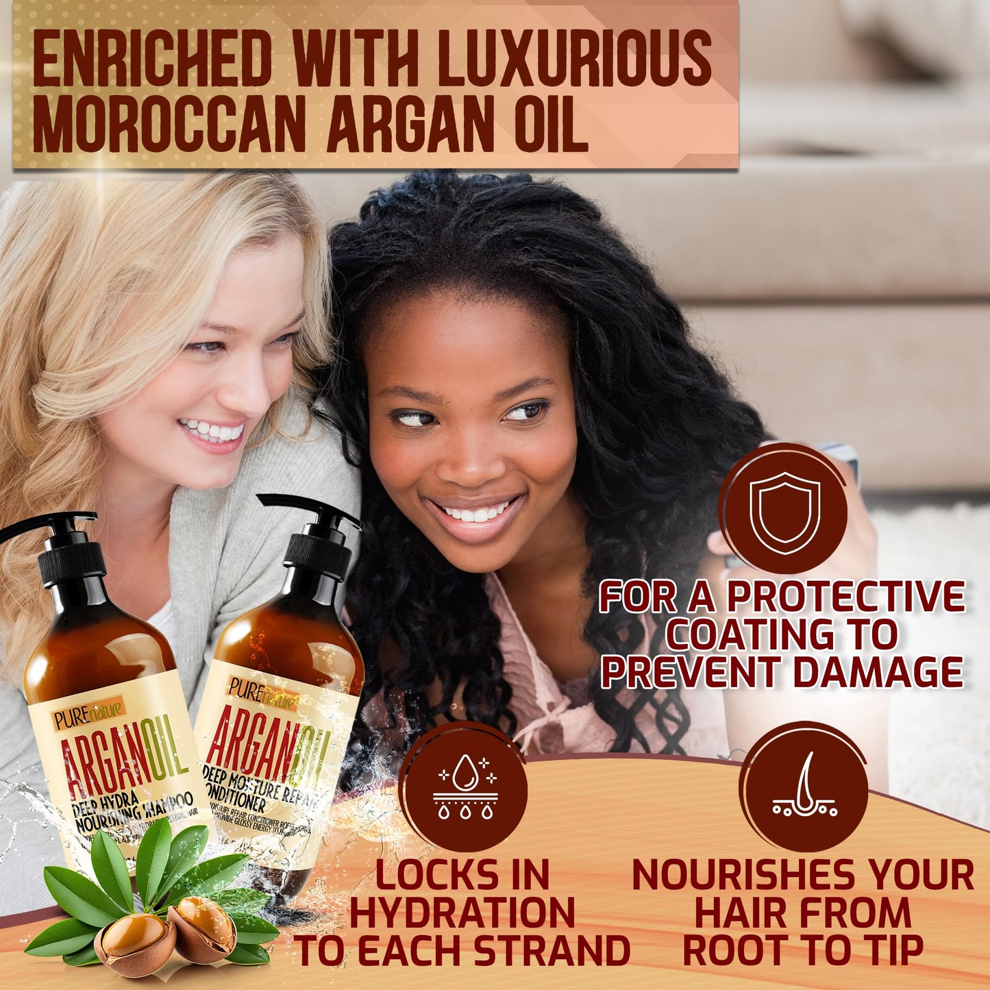 Argan Oil Shampoo & Conditioner Set – Sulfate Free Moroccan Formula with Keratin – Hydrating, Moisturizing, Anti-Frizz Care for Dry, Curly & Damaged Hair