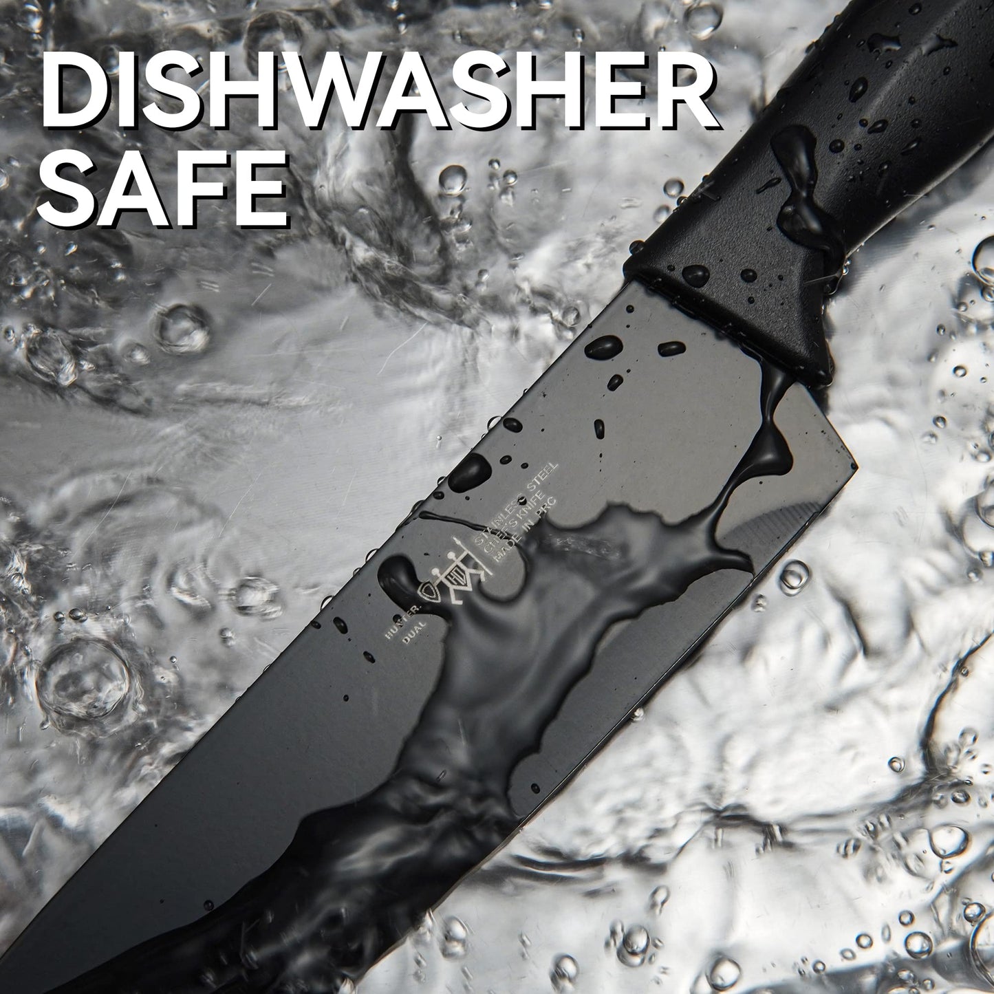 HUNTER.DUAL 15-Piece Kitchen Knife Set with Self-Sharpening Block – Dishwasher Safe, Anti-Slip Handles, Black