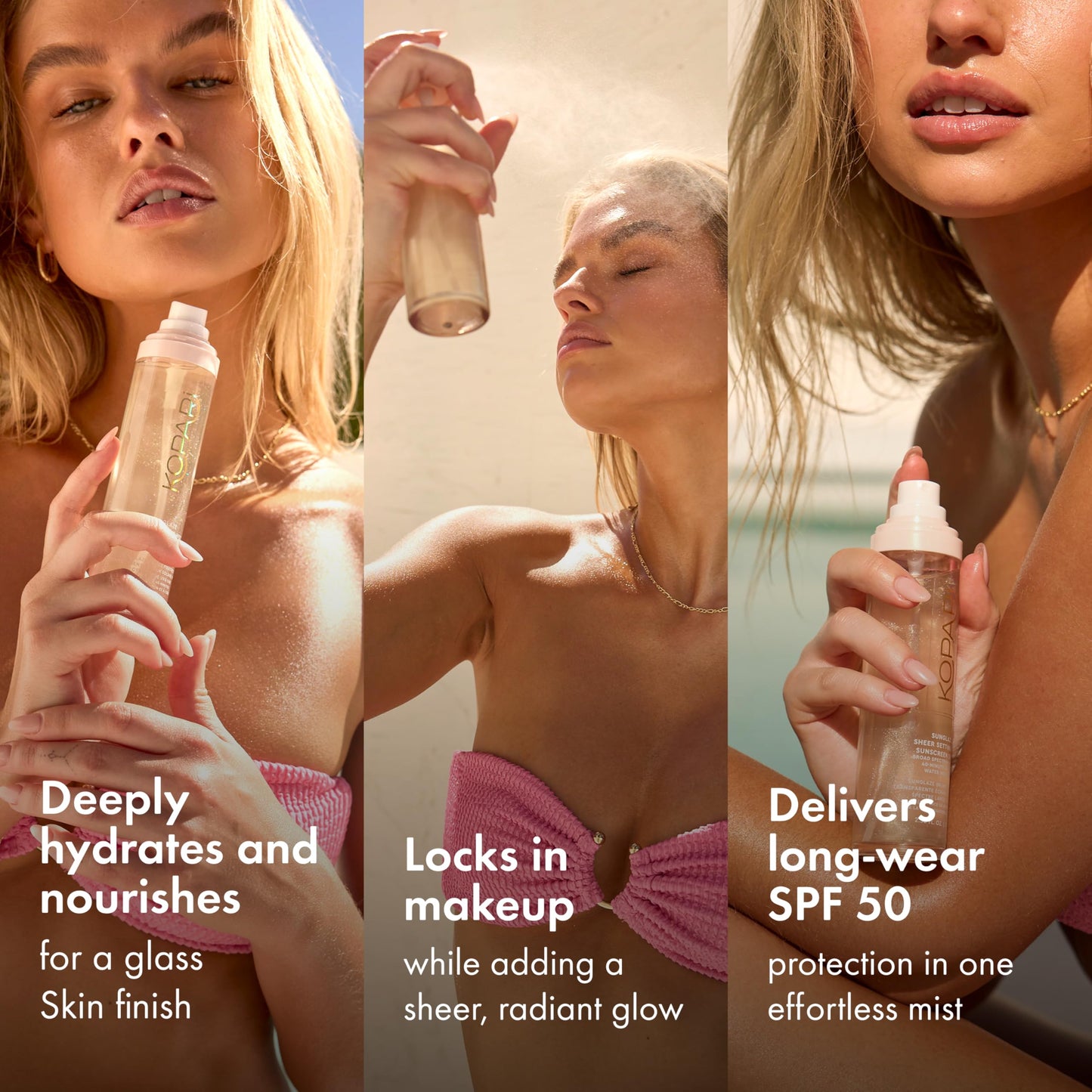 Kopari Sunglaze Sheer Setting Mist SPF 50 – Weightless, Fast-Drying Makeup Setting Spray with Hyaluronic Acid for Hydrated, Dewy Skin, 2.53 fl oz