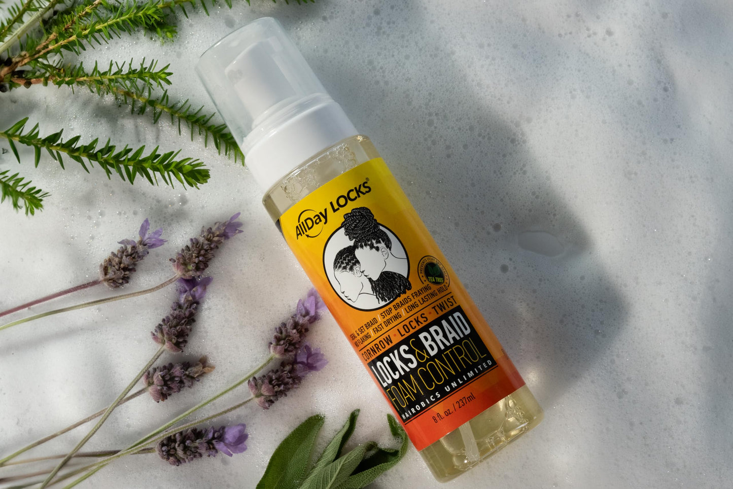 AllDay Locks Braid Foam 8oz | Long-Lasting Mousse for Shine & Hold | Frizz-Free Finish with Tea Tree, Lavender & Peppermint Oils | Moisturizes Braids & Twists