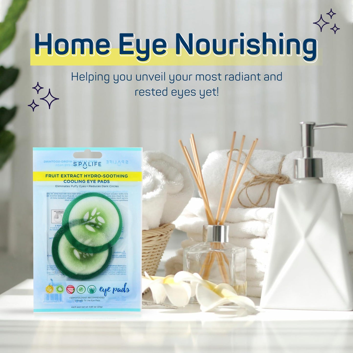 SpaLife Cooling Cucumber Eye Pads - 48 Korean Soothing Pads for Dark Circles, Puffiness & Wrinkles, Hydrating Eye Treatment